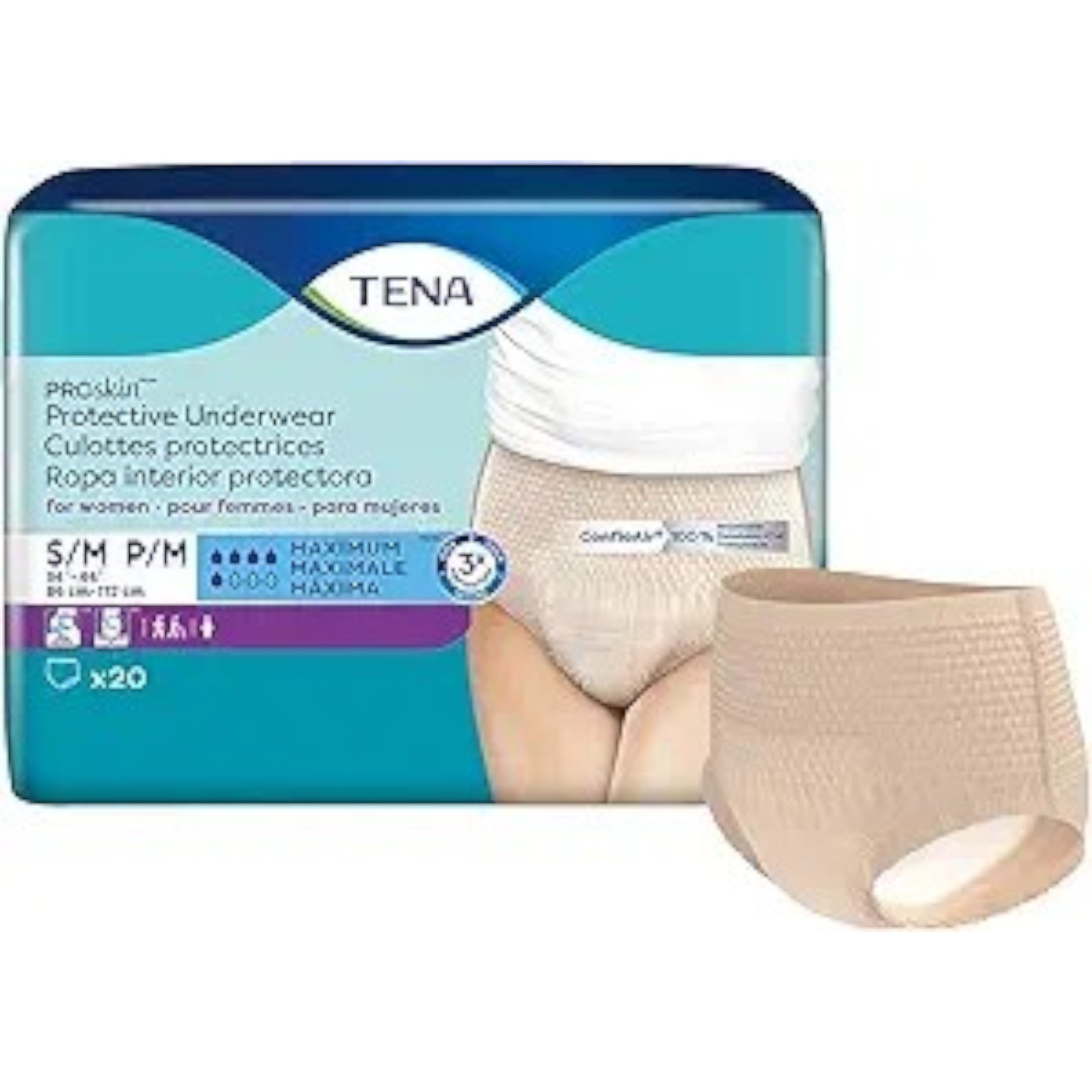 TENA ProSkin Protective Incontinence Underwear for Women, Moderate Absorbency, Small/Medium, 20 Count