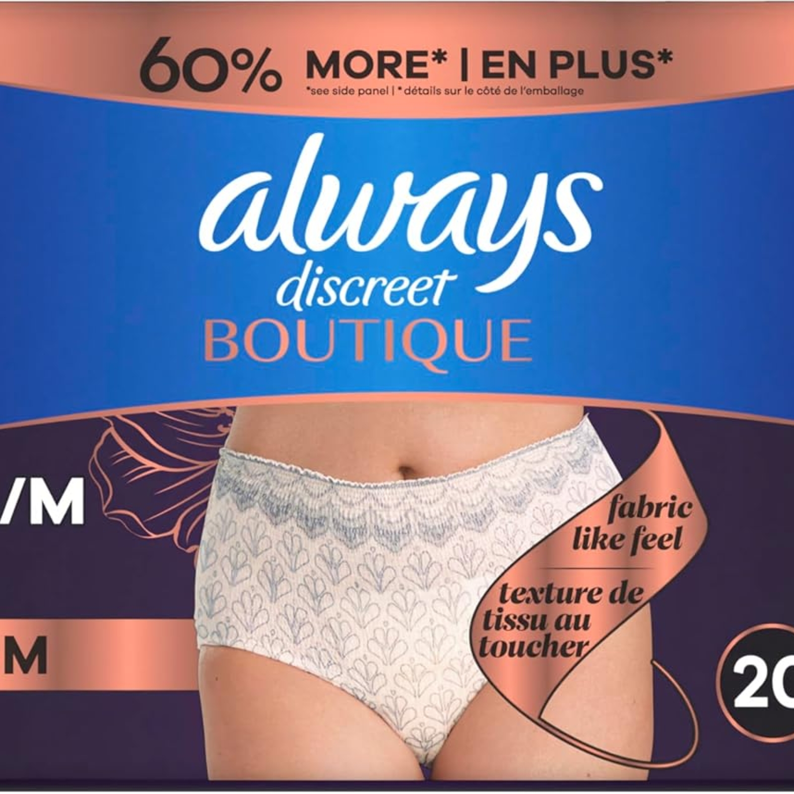 Always Discreet Boutique Incontinence and Postpartum Underwear for Women, Maximum Protection, S/M, Rosy, 20 Count (Packaging May Vary)