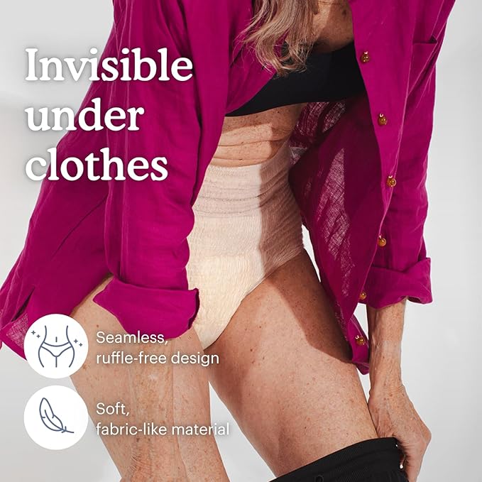 Because Discreet Maximum Adult Incontinence & Postpartum Underwear for Women, High Absorbency, Disposable, Absorbs Up to 4 Cups, Beige, Large, 20