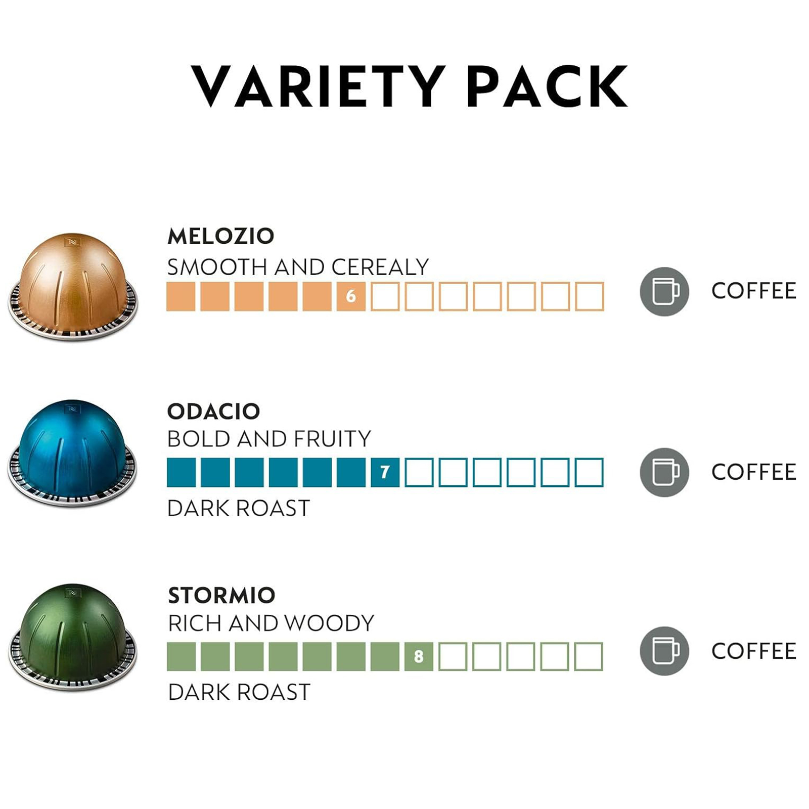 Nespresso Capsules Vertuo, Variety Pack, Medium and Dark Roast Coffee, 30 Count Coffee Pods, Brews 7.8 oz