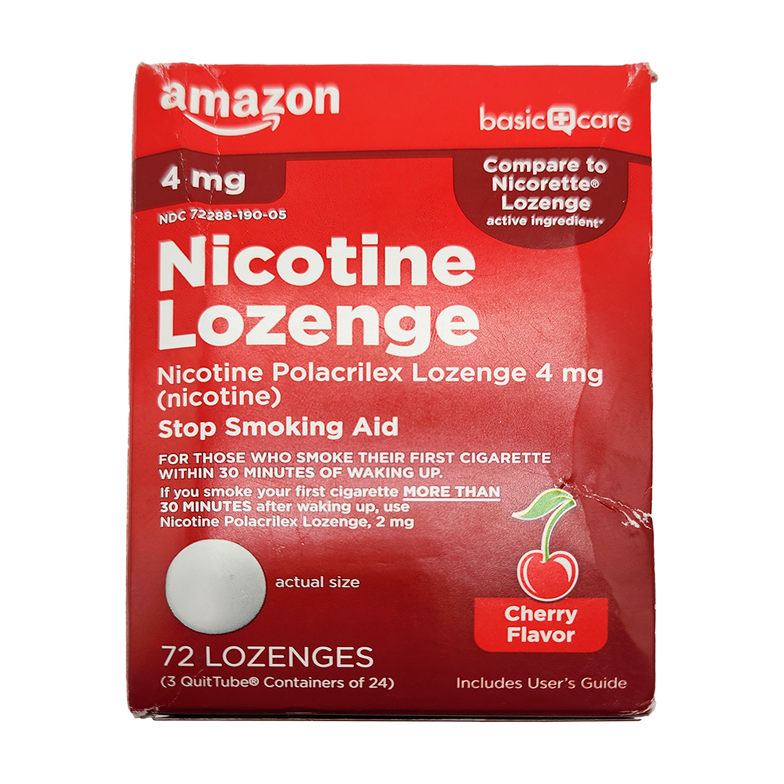 Amazon Basic Care Nicotine Polacrilex Lozenge, 4 mg, Stop Smoking Aid, Cherry Flavor; 72 Count