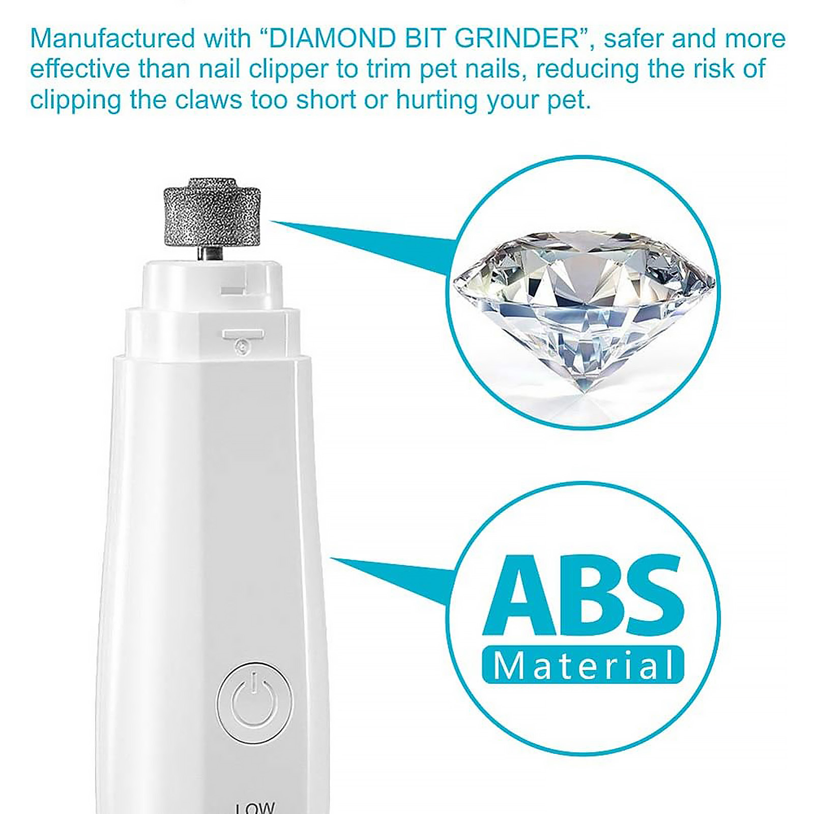 Dog Nail Grinder Upgraded Professional 2-Speed Rechargeable Electric Pet Nail Trimmer Painless Paws Grooming & Smoothing for Small Medium Large Dogs & Cats Nail Trim (White)