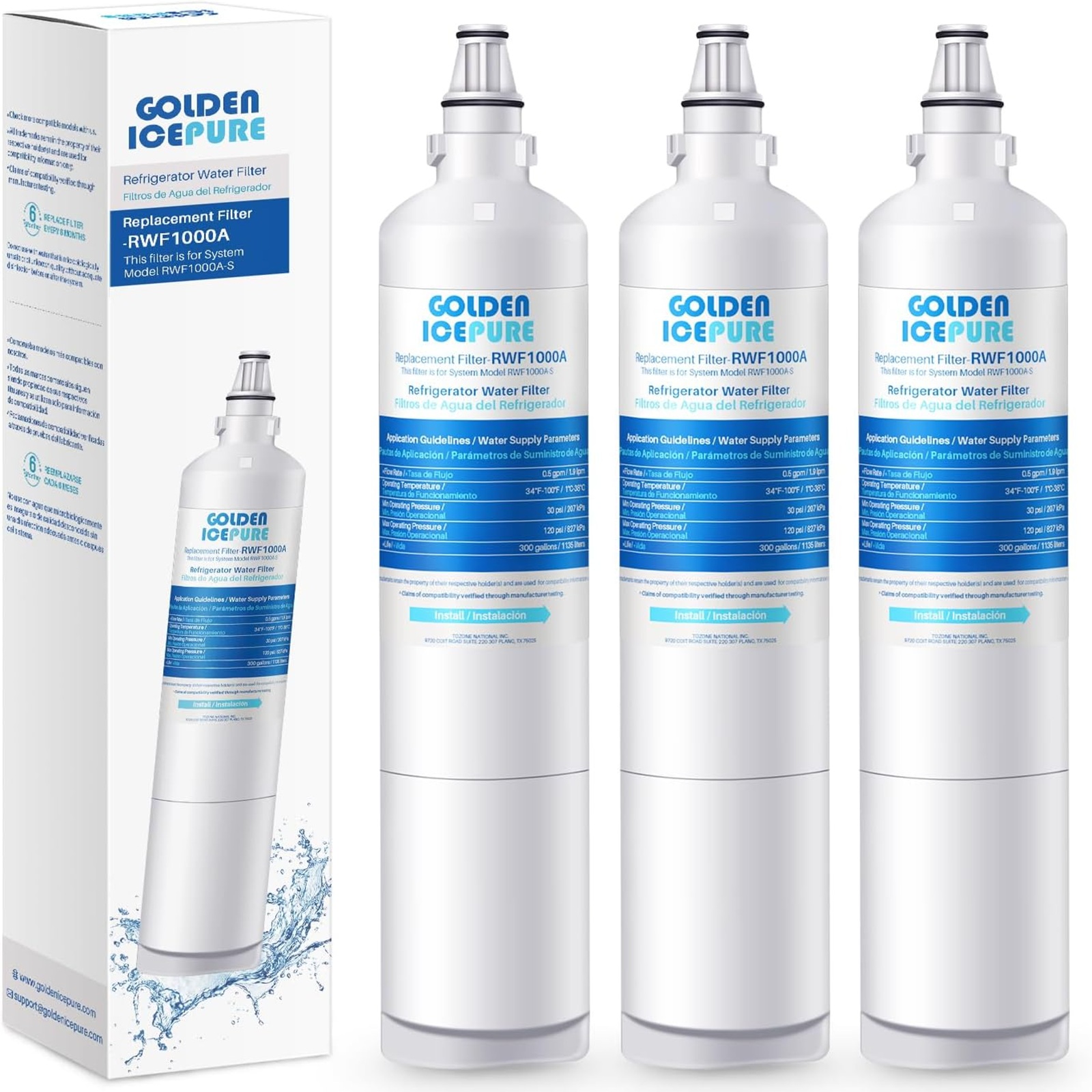GOLDEN ICEPURE 5231JA2005A Replacement for LG LT600P, 469990, RFC1000A, WF300, FML-2 Refrigerator Water Filter 5231JA2006B, LFX25961SB, LSC27931ST, LFX25971ST, LRSC26925TT, LSC27990TT (3 PACK)