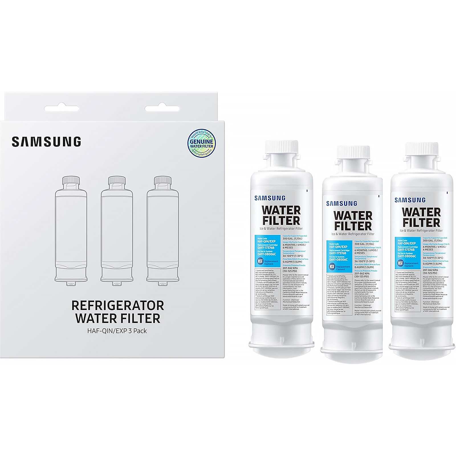 SAMSUNG DA97-17376B Genuine Filters for Refrigerator Water and Ice, Carbon Block Filtration for Clean, Clear Drinking Water, HAF-QIN/EXP (Choose pack)