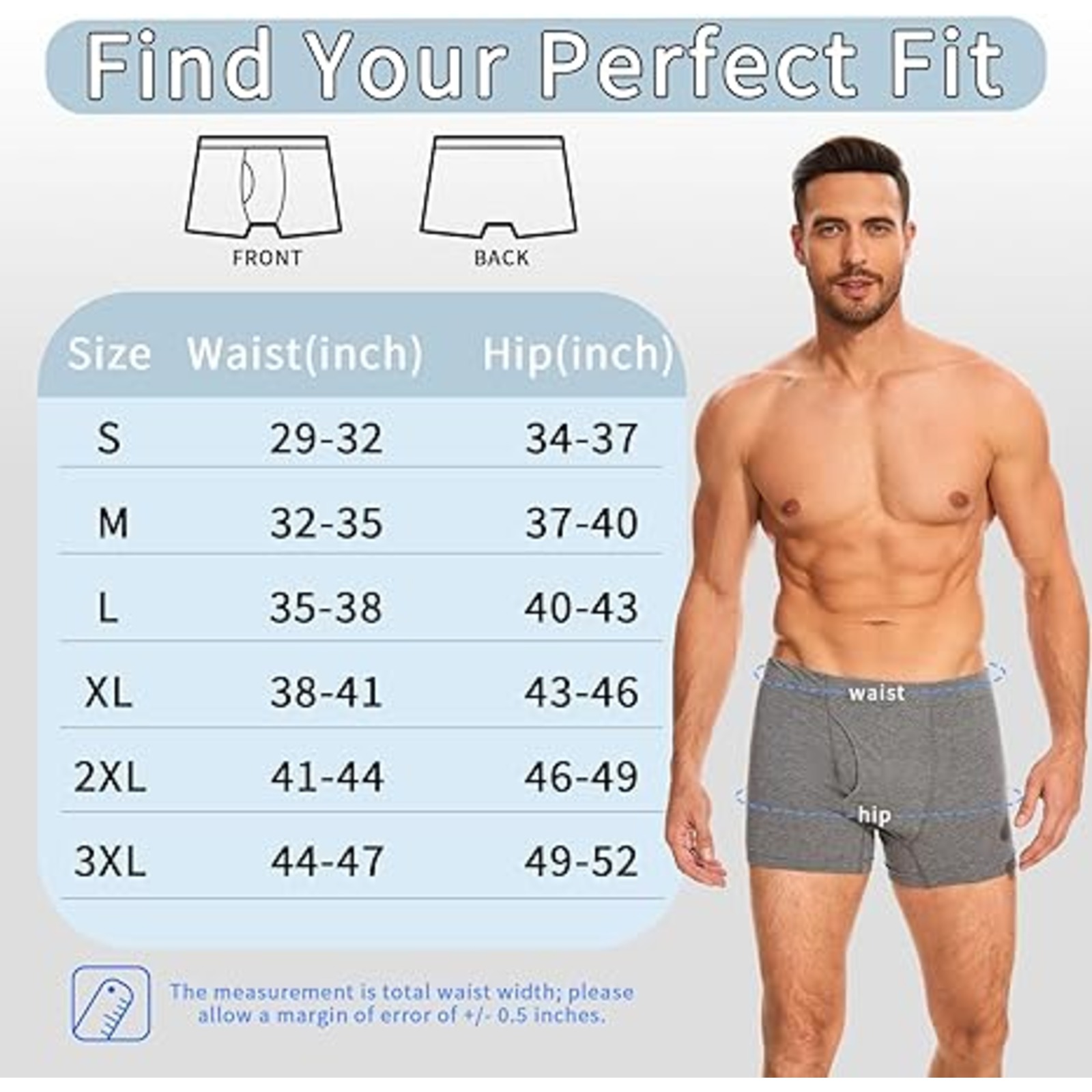 ShieldEase Washable Incontinence Boxer Briefs for Men - Cotton Leakproof Underwear with Fly, Enhanced Front & Rear Protection 120ml Absorbency (3 Pack, Gray, XL)