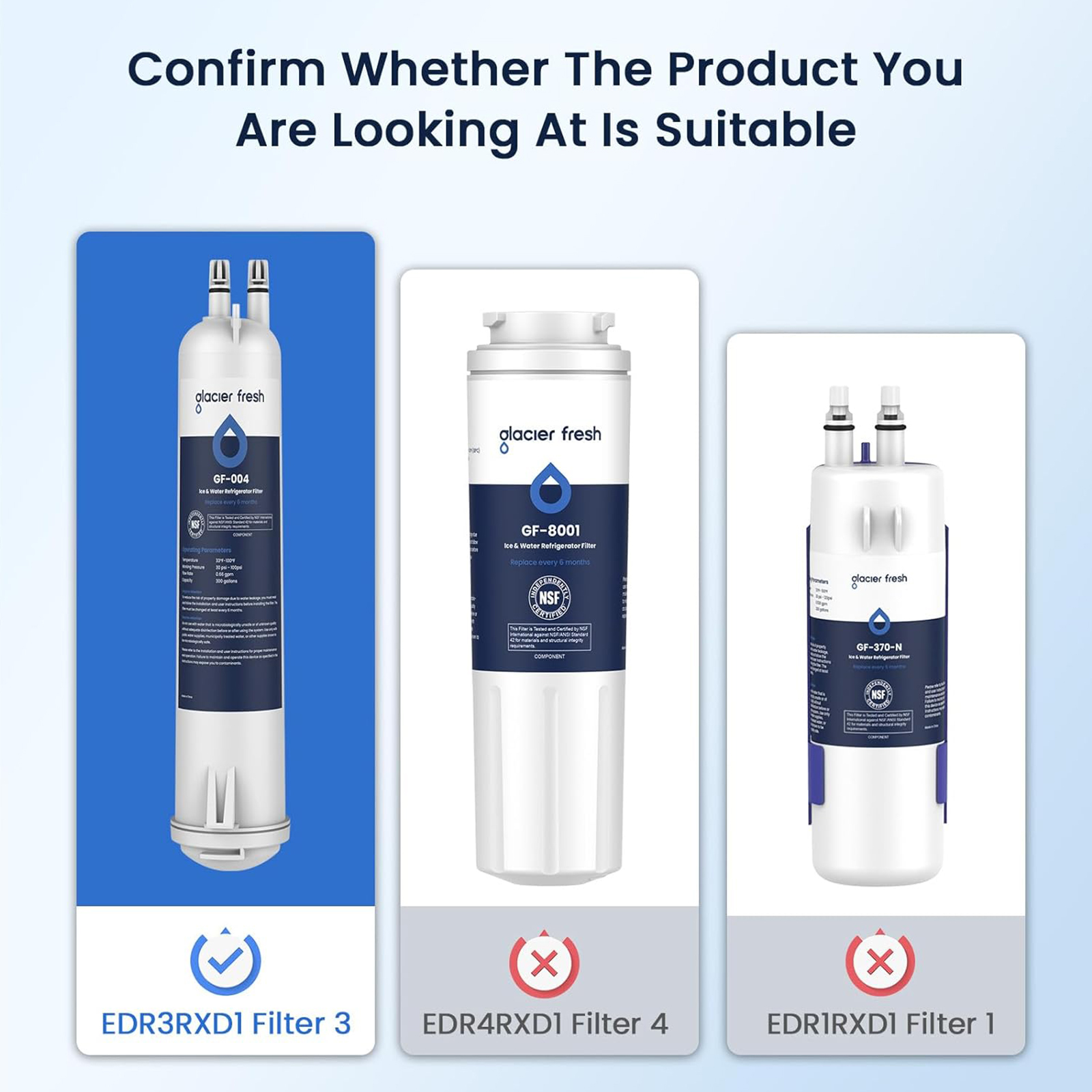 GLACIER FRESH Compatible with 4396841 Refrigerator Water Filter, EDR3RXD1, KAD3RXD1, WHR3RXD1, 4396841, 4396710, Filter 3, 46-9083,46-9030, 9030, 9083 Refrigerator Water Filter, 3 Pack