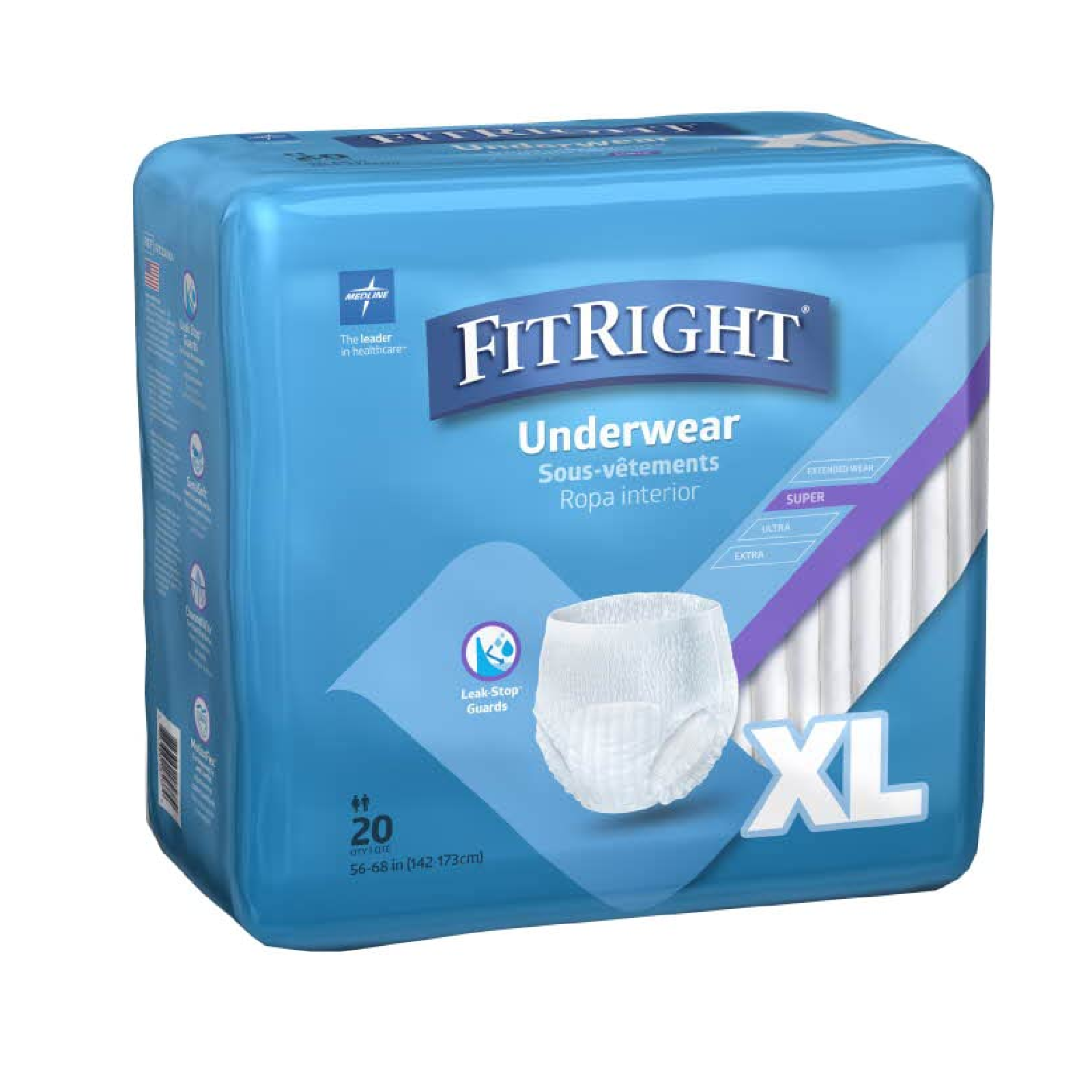 FitRight Super Protective Incontinence Underwear, Maximum Absorbency, XL, 56 to 68", 20 Count