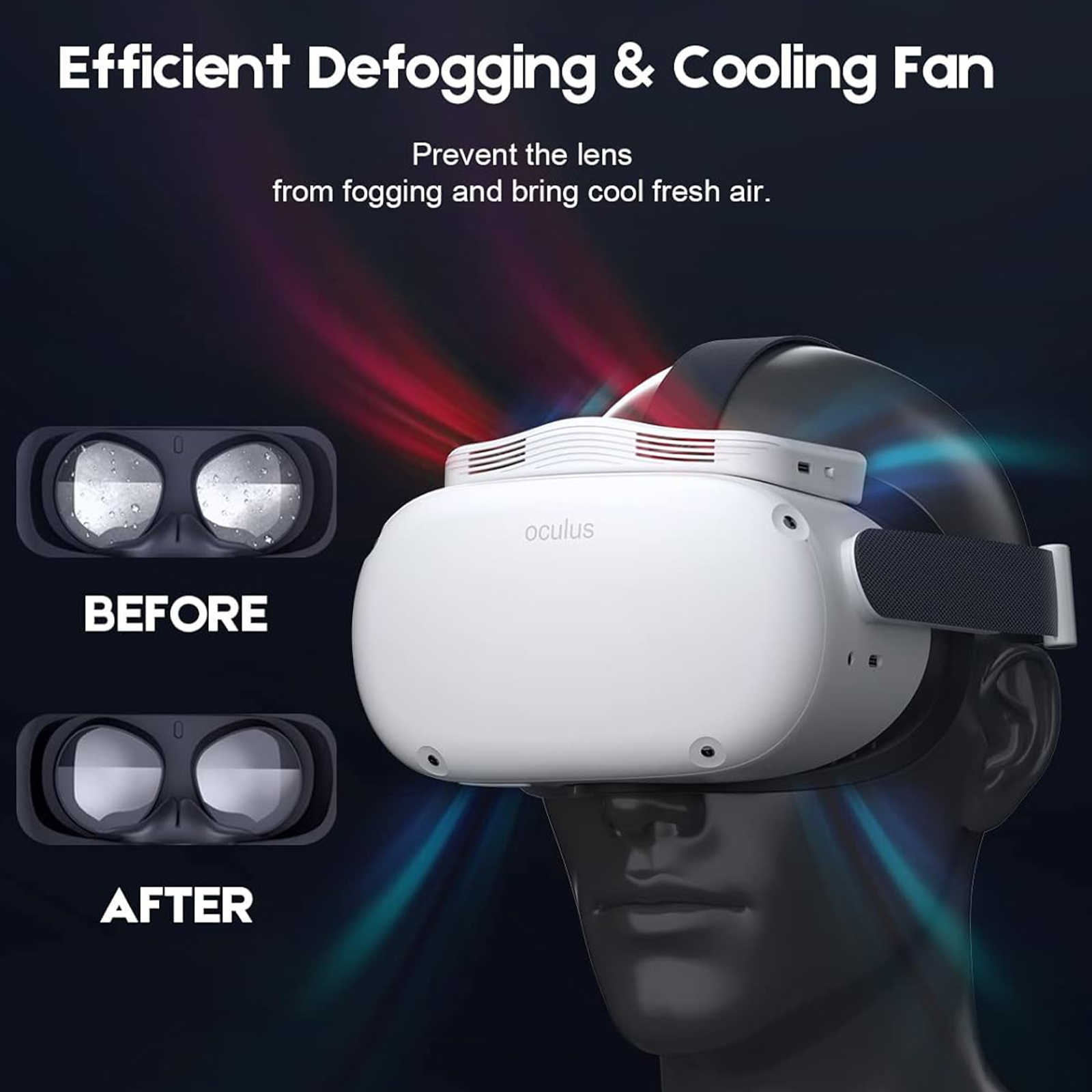 BinBok VR Fan for Oculus Quest 2, Fitness Facial Interface Foam with Silicone Face Pad, Anti-fogging Cooling Air Circulation, Compatible with VR Accessories