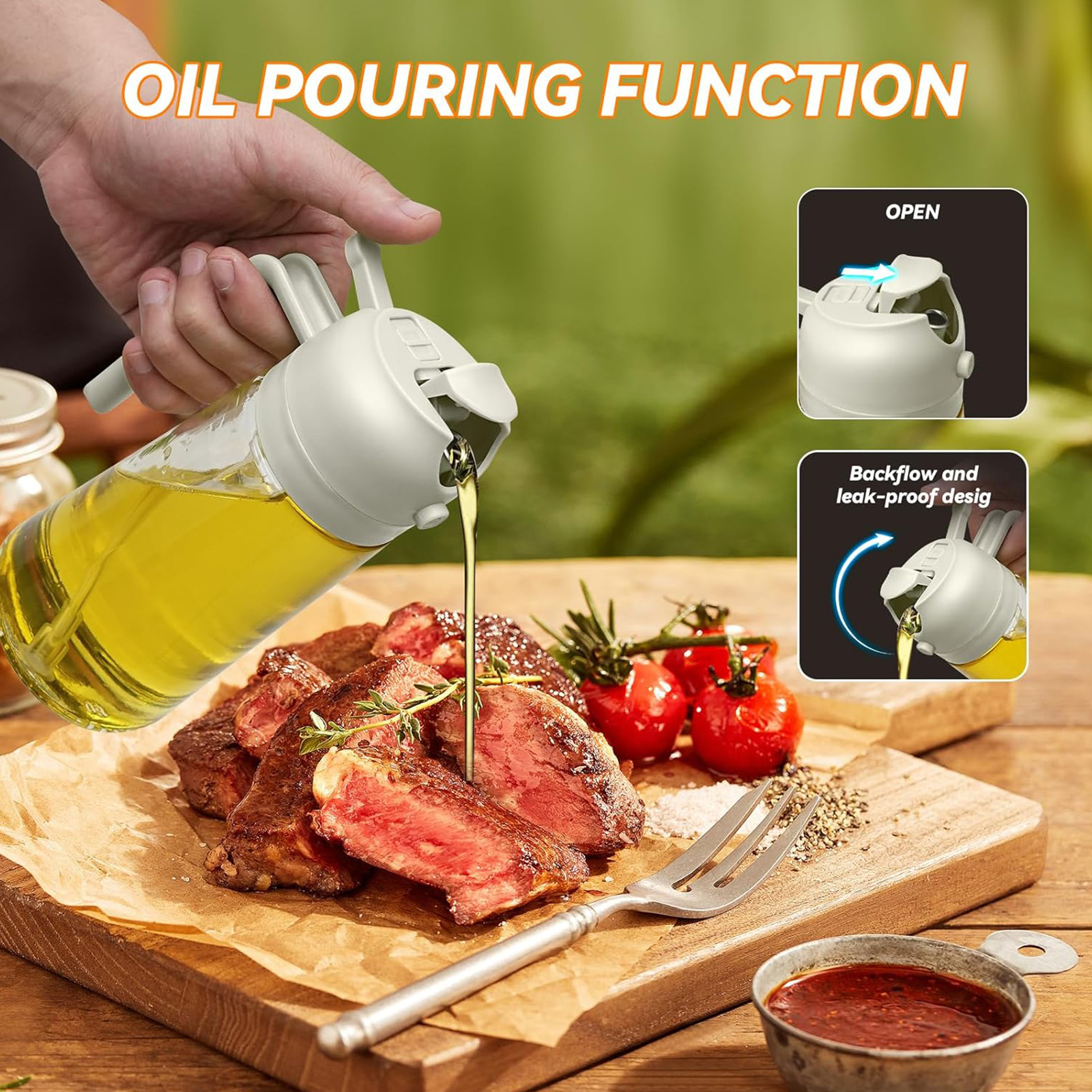 PUZMUG Oil Dispenser for Kitchen, 2 in 1 Olive Oil Dispenser Bottle 17oz(White)