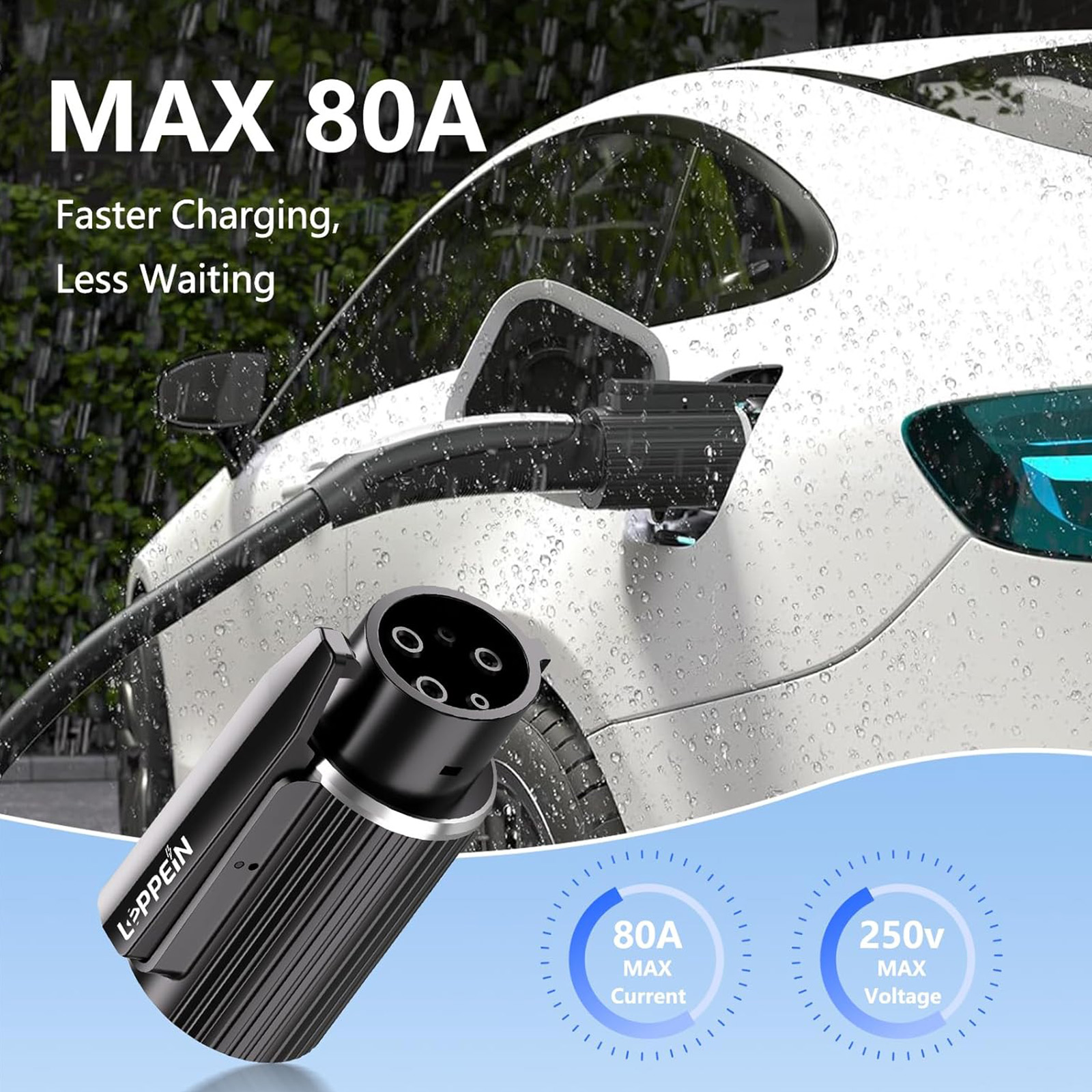 LEPPEIN Tesla to J1772 Adapter, Max 80Amp 250V NACS to J1772 Adapter