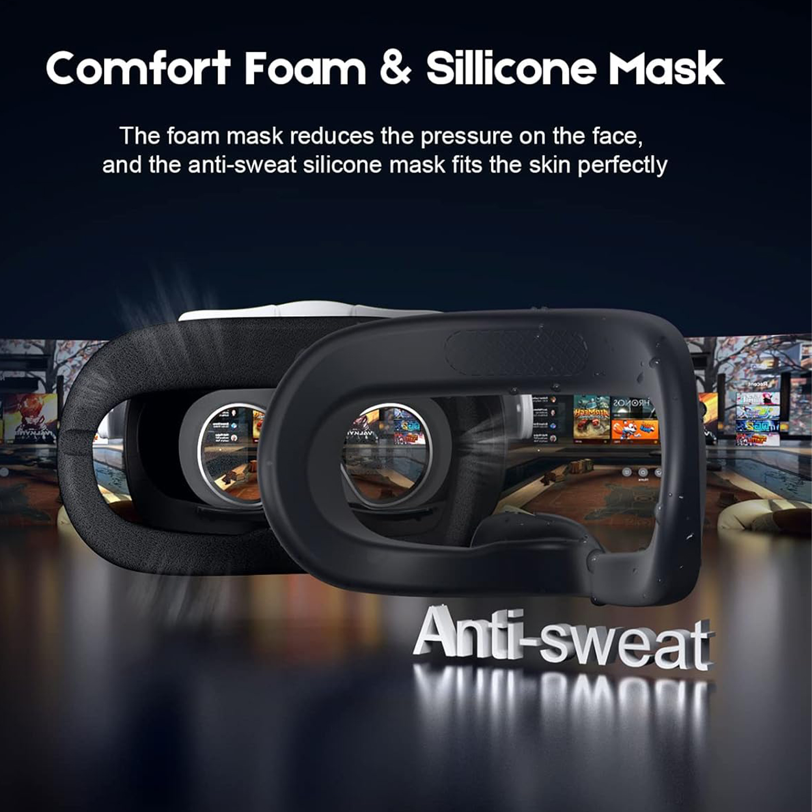 BinBok VR Fan for Oculus Quest 2, Fitness Facial Interface Foam with Silicone Face Pad, Anti-fogging Cooling Air Circulation, Compatible with VR Accessories