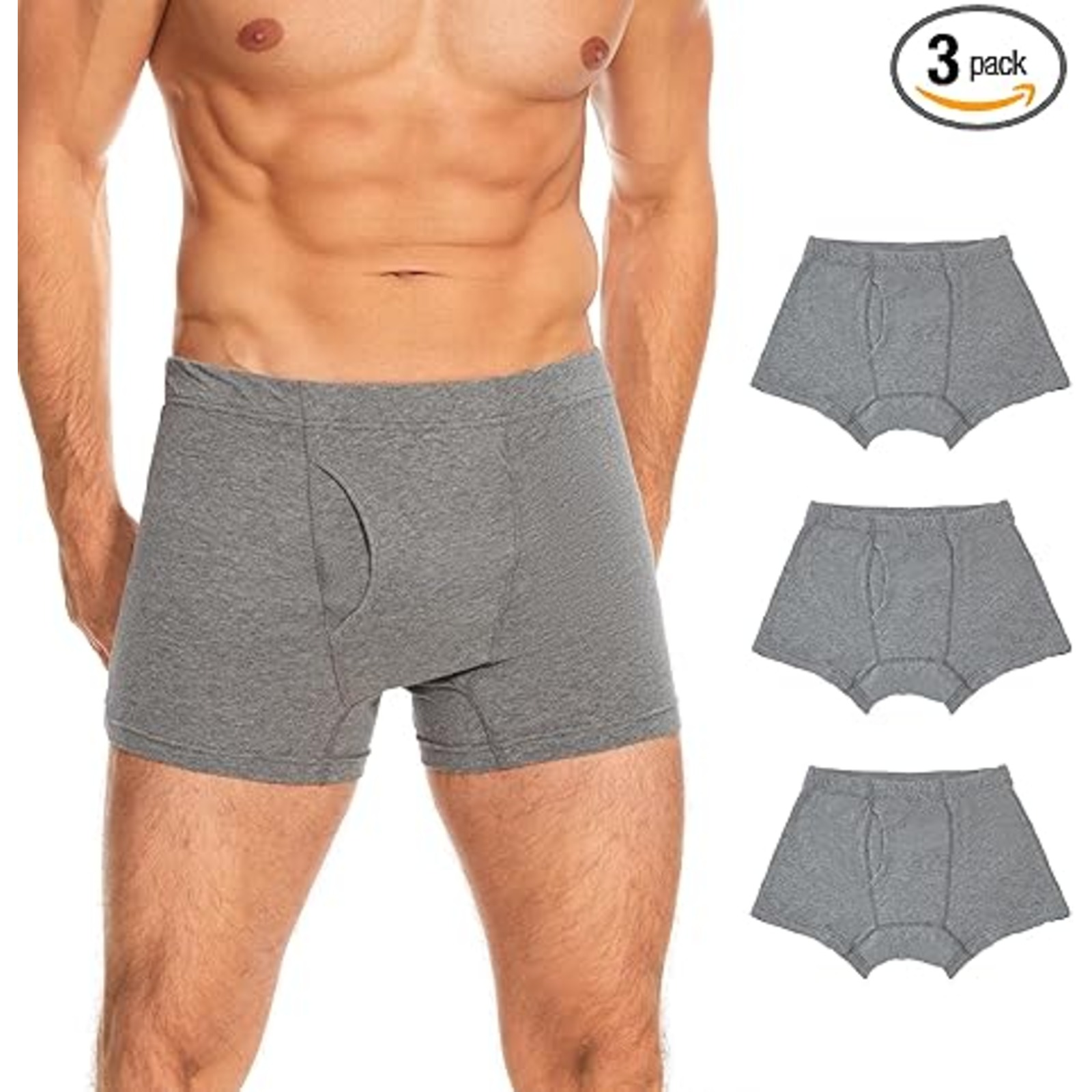 ShieldEase Washable Incontinence Boxer Briefs for Men - Cotton Leakproof Underwear with Fly, Enhanced Front & Rear Protection 120ml Absorbency (3 Pack, Gray, XL)