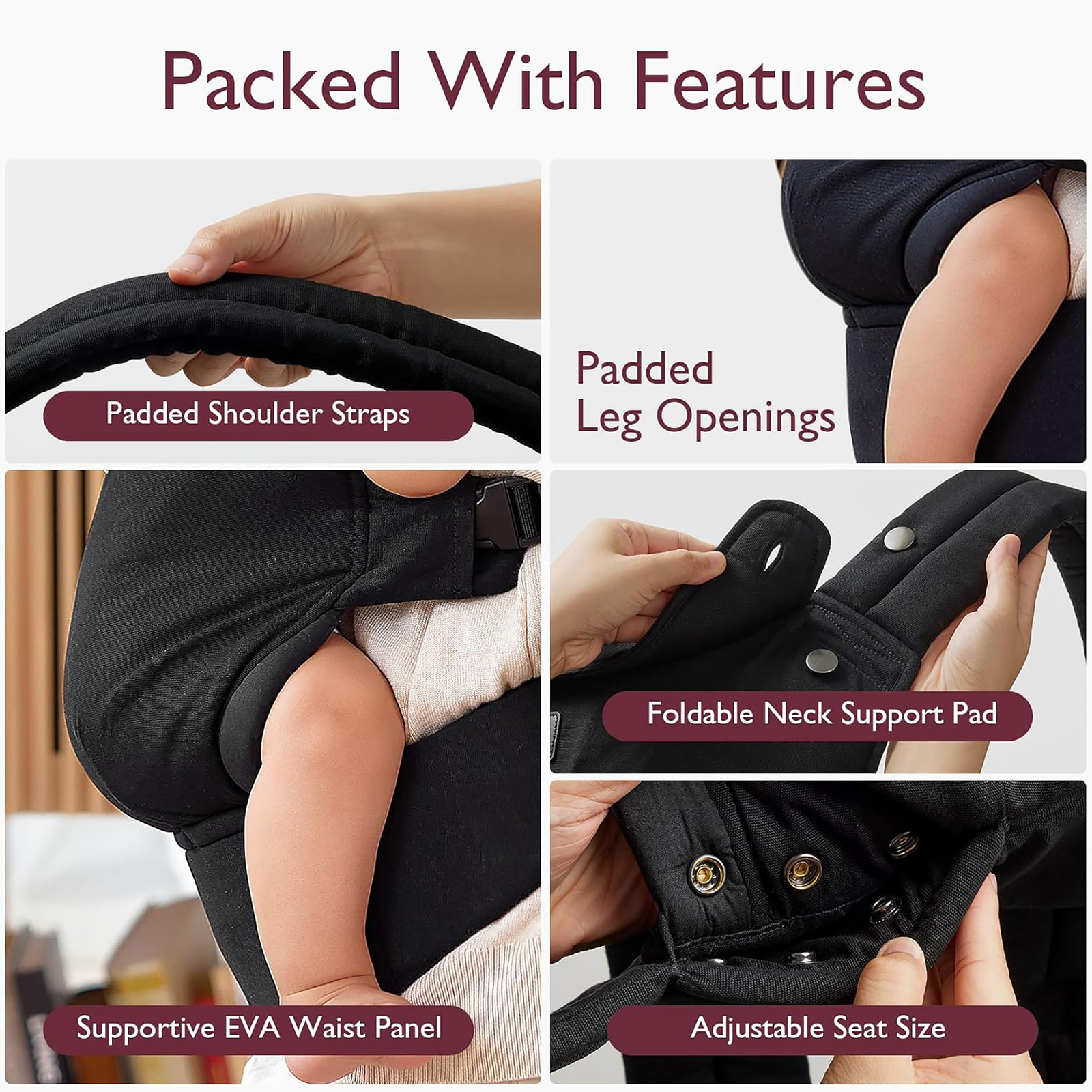 Momcozy Baby Carrier: Ergonomic, Lightweight (3-24M), Lumbar Support, Black