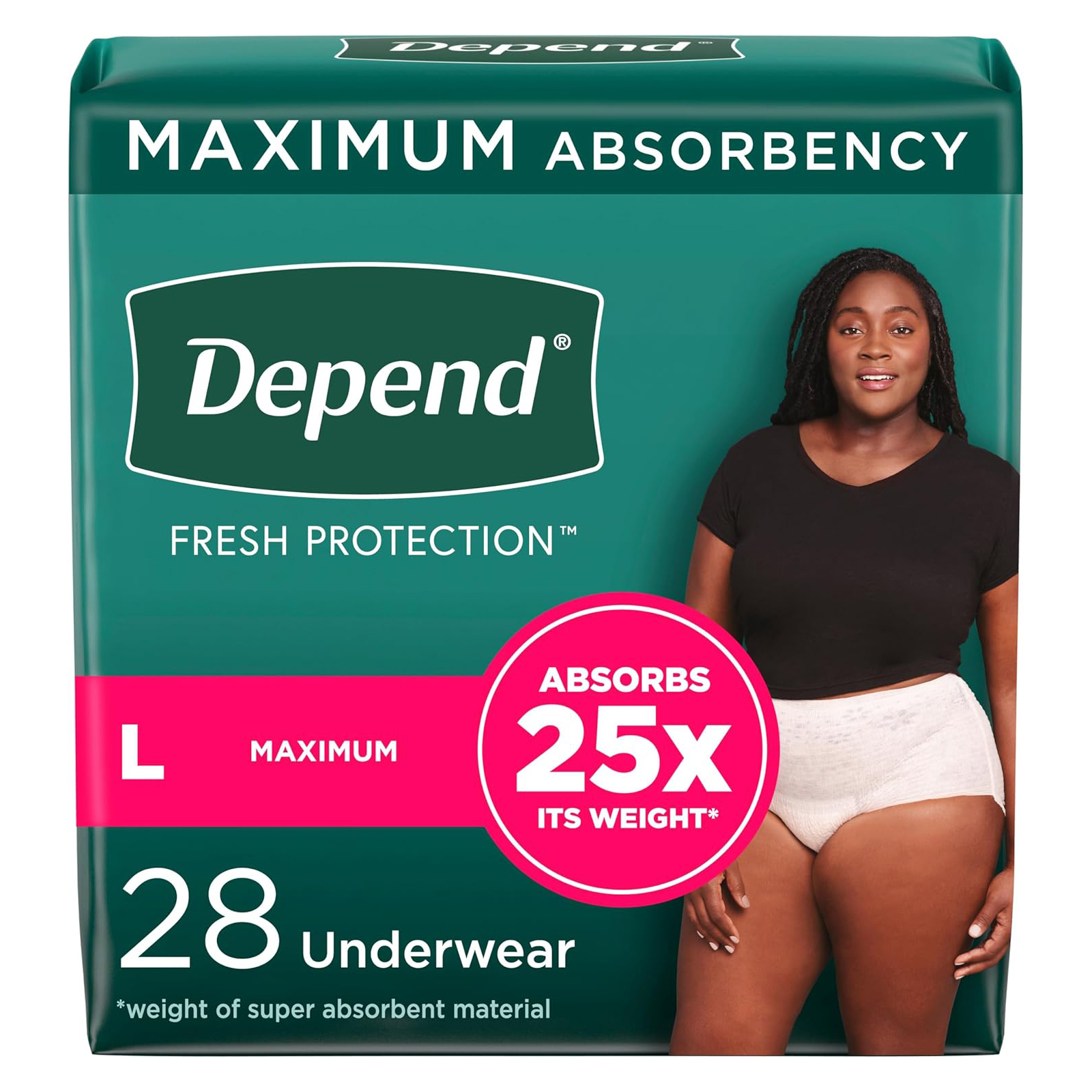 Depend Fresh Protection Adult Incontinence & Postpartum Bladder Leak Underwear for Women, Disposable, Maximum, Large, Blush, 28 Count, Packaging May Vary