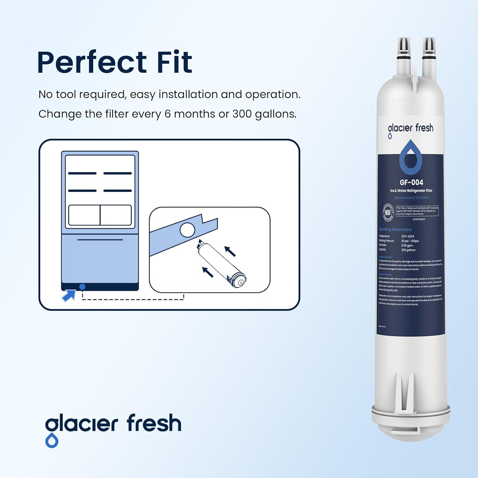 GLACIER FRESH Compatible with 4396841 Refrigerator Water Filter, EDR3RXD1, KAD3RXD1, WHR3RXD1, 4396841, 4396710, Filter 3, 46-9083,46-9030, 9030, 9083 Refrigerator Water Filter, 3 Pack