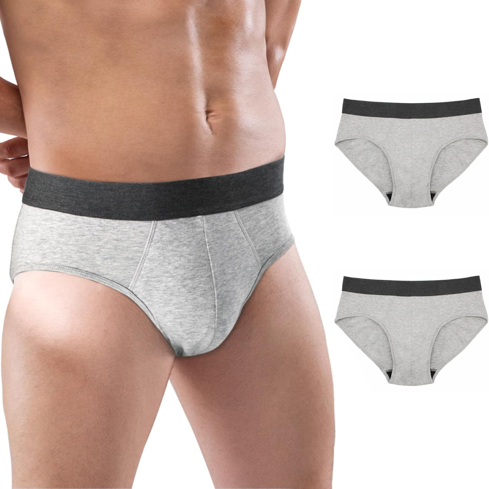 BATTEWA Mens Incontinence Underwear 2-Pack, 100ML Leak Proof Boxer Brief Underwear for Men (2X-Large, Gray)