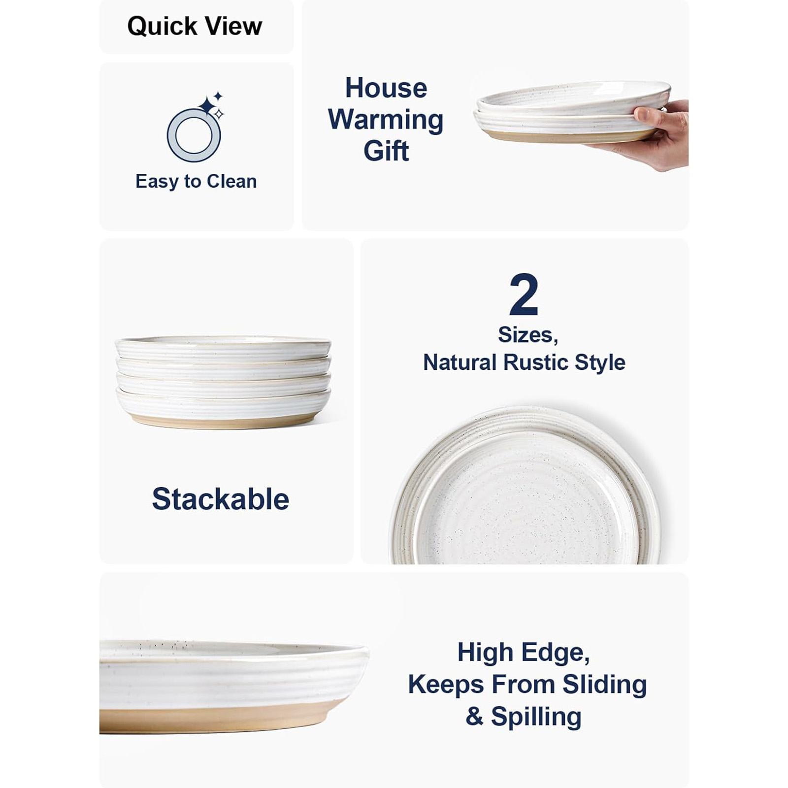 LE TAUCI Dinner Plates 10 Inch, Ceramic Flat Dish Set - Set of 4, Arctic White