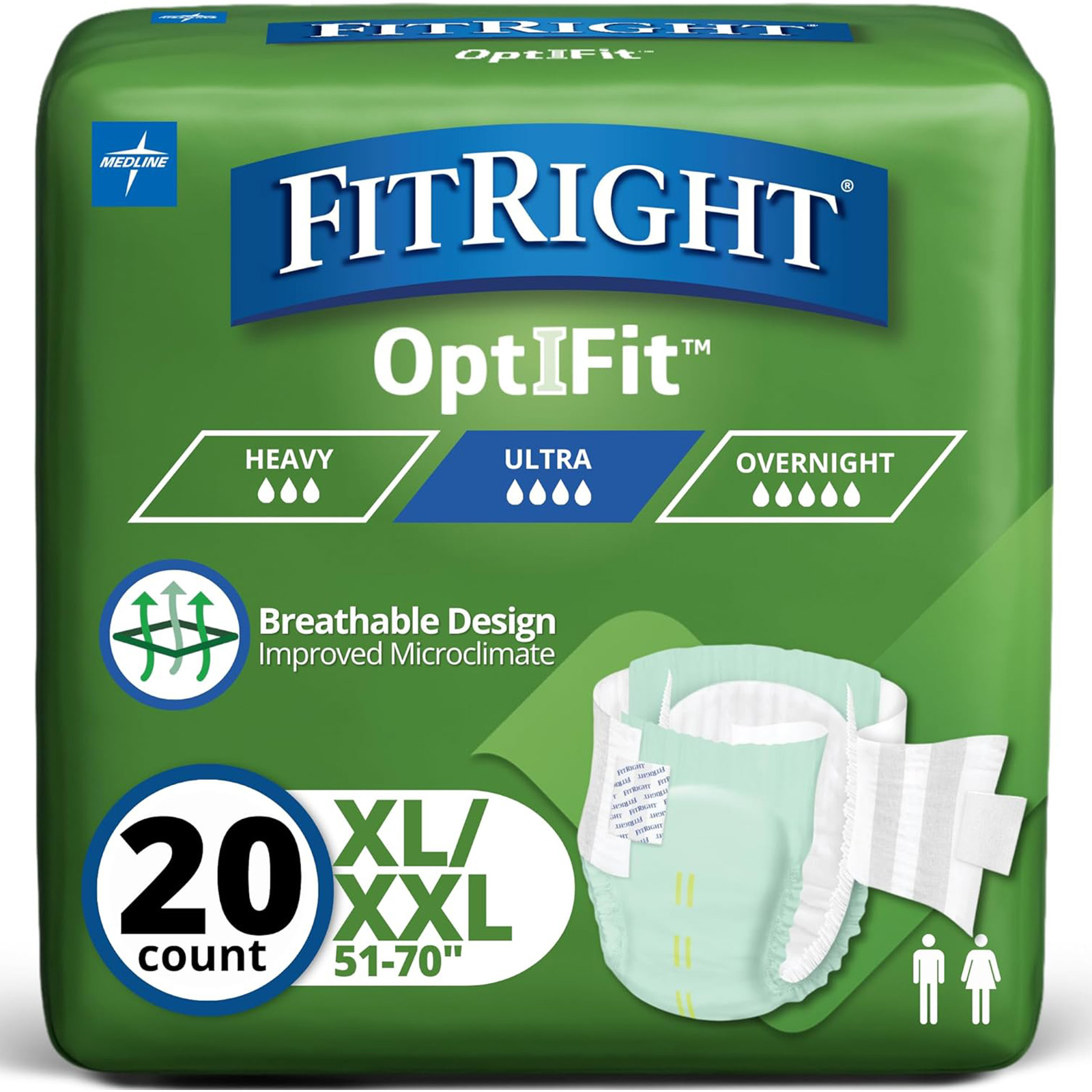 FitRight Heavy Absorbency Adult Diapers, L/XL/2XL, 20 Count, Leak Protection