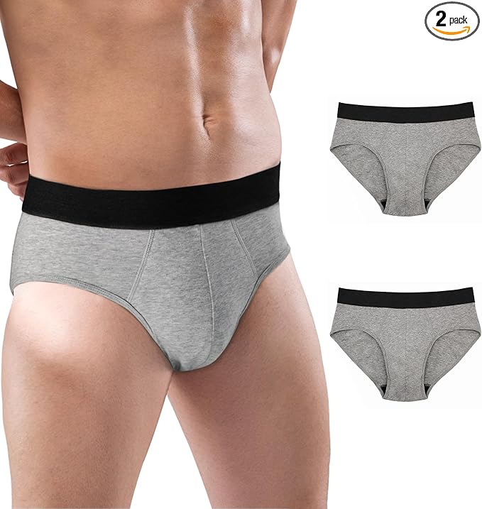 BATTEWA Men's Incontinence Underwear for Bladder Leakage 100mL Leakproof Briefs Cotton Urine Absorbent Protective Underwear, 2-Pack (Large, Darkgray)