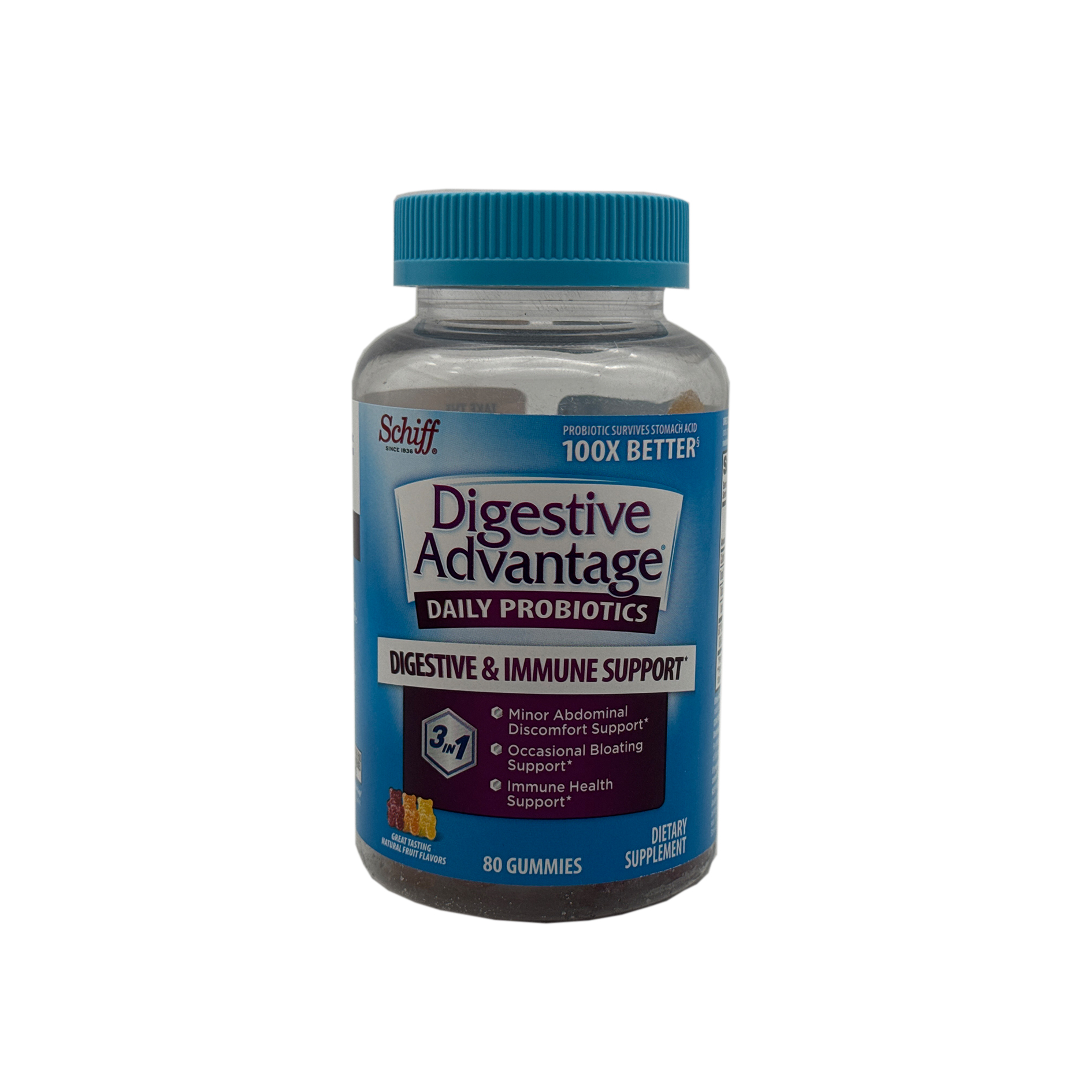 Digestive Advantage Daily Probiotics for Digestive & Immune Support - Natural Fruit Flavors - 80 Gummies