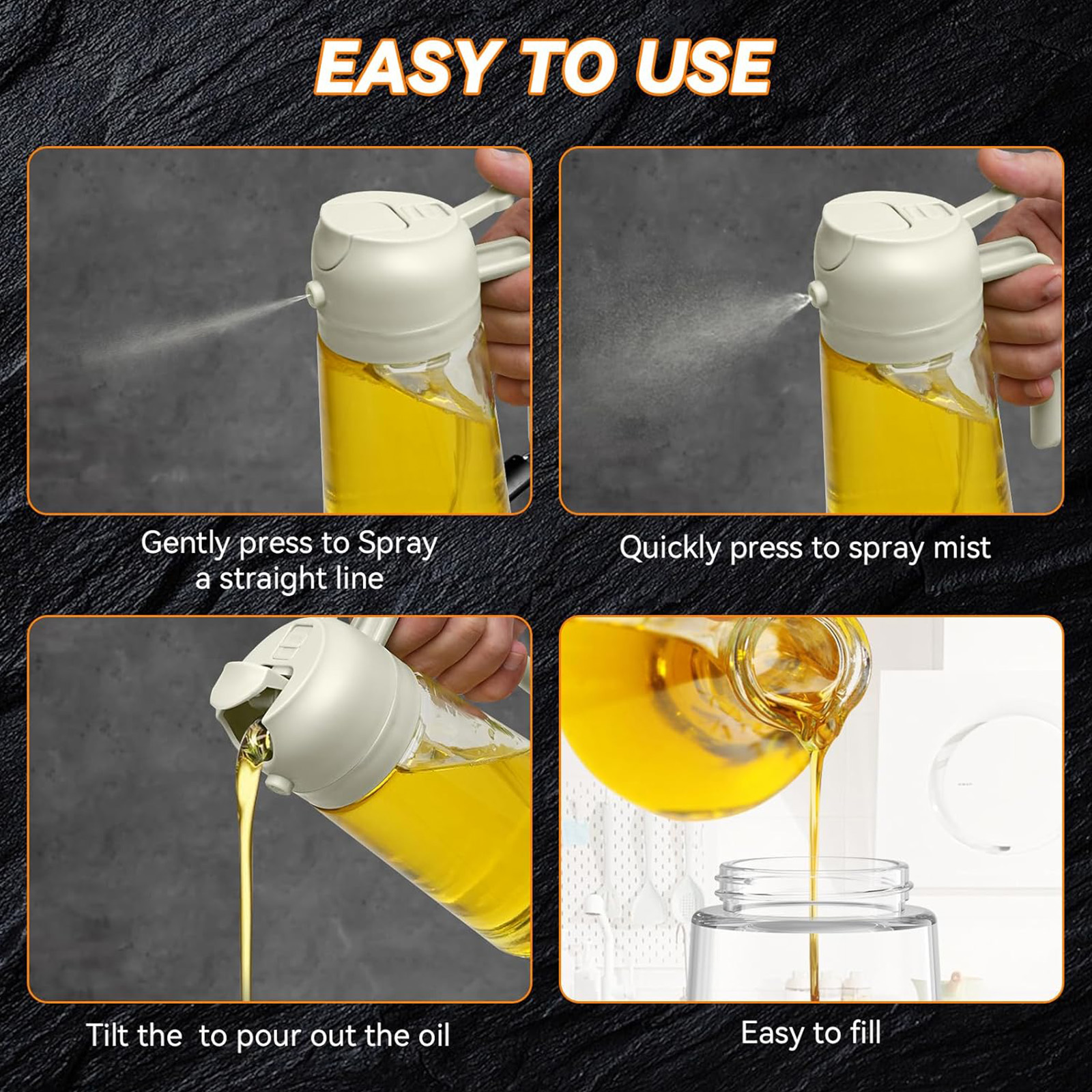 PUZMUG Oil Dispenser for Kitchen, 2 in 1 Olive Oil Dispenser Bottle 17oz(White)