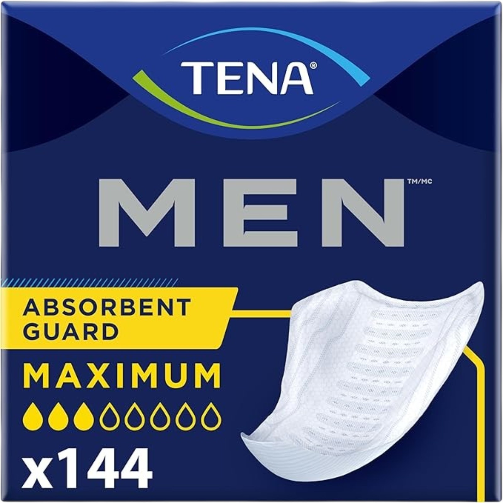 TENA Incontinence Guards for Men, Maximum Absorbency, Solid Pattern, 144 Count