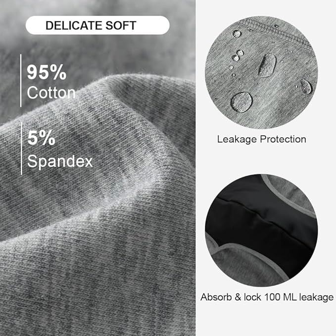 BATTEWA Men's Incontinence Underwear for Bladder Leakage 100mL Leakproof Briefs Cotton Urine Absorbent Protective Underwear, 2-Pack (Large, Darkgray)