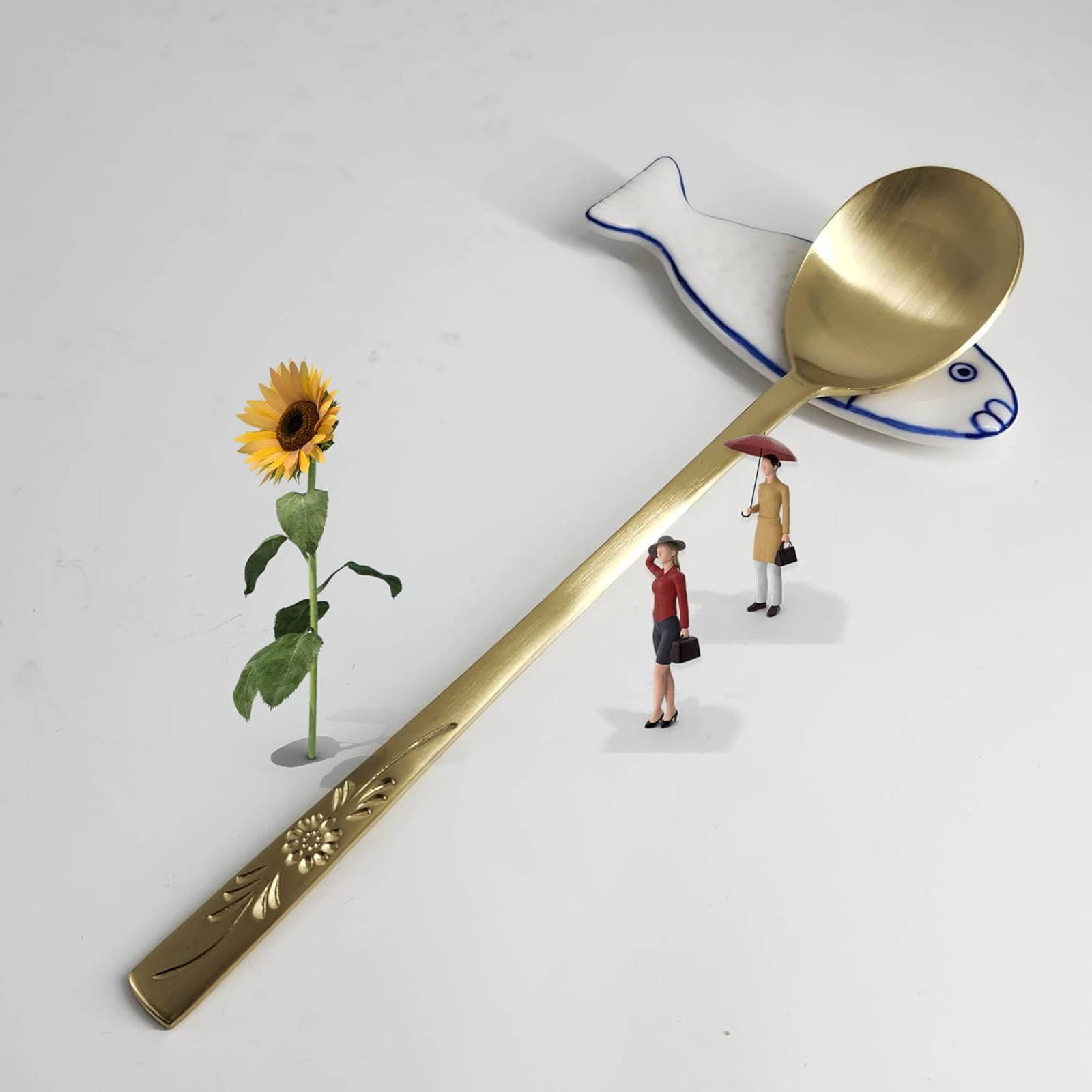 BALWOO 6 Pcs Korean Style Soup Spoon 8.5 inch Premium 304(18/10) Stainless Steel Dessert Spoons Dinner Spoon, Table Spoon, Rice Spoon Ice Cream Scoop (Sunflower, TITANIUM)