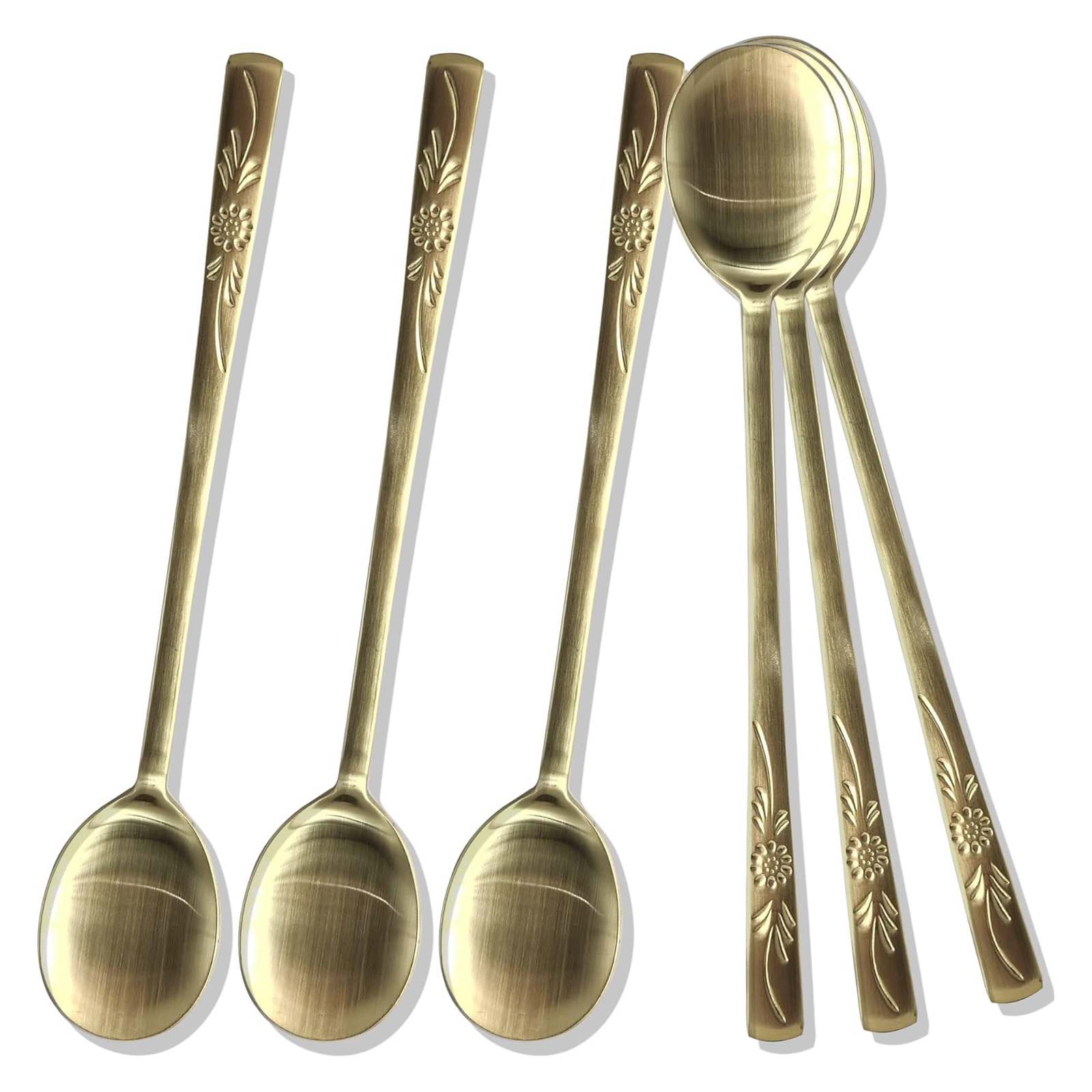 BALWOO 6 Pcs Korean Style Soup Spoon 8.5 inch Premium 304(18/10) Stainless Steel Dessert Spoons Dinner Spoon, Table Spoon, Rice Spoon Ice Cream Scoop (Sunflower, TITANIUM)