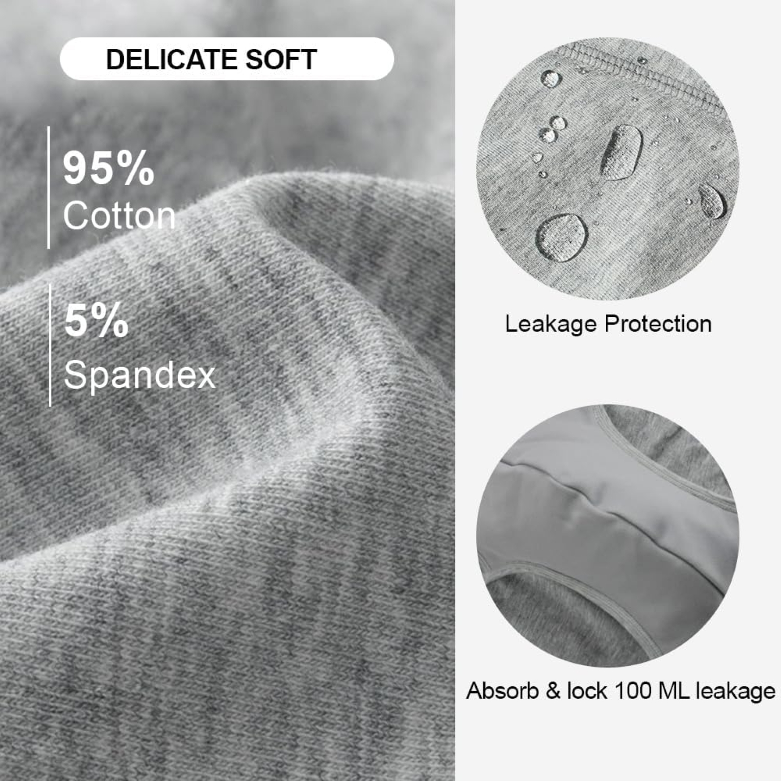 BATTEWA Mens Incontinence Underwear 2-Pack, 100ML Leak Proof Boxer Brief Underwear for Men (2X-Large, Gray)