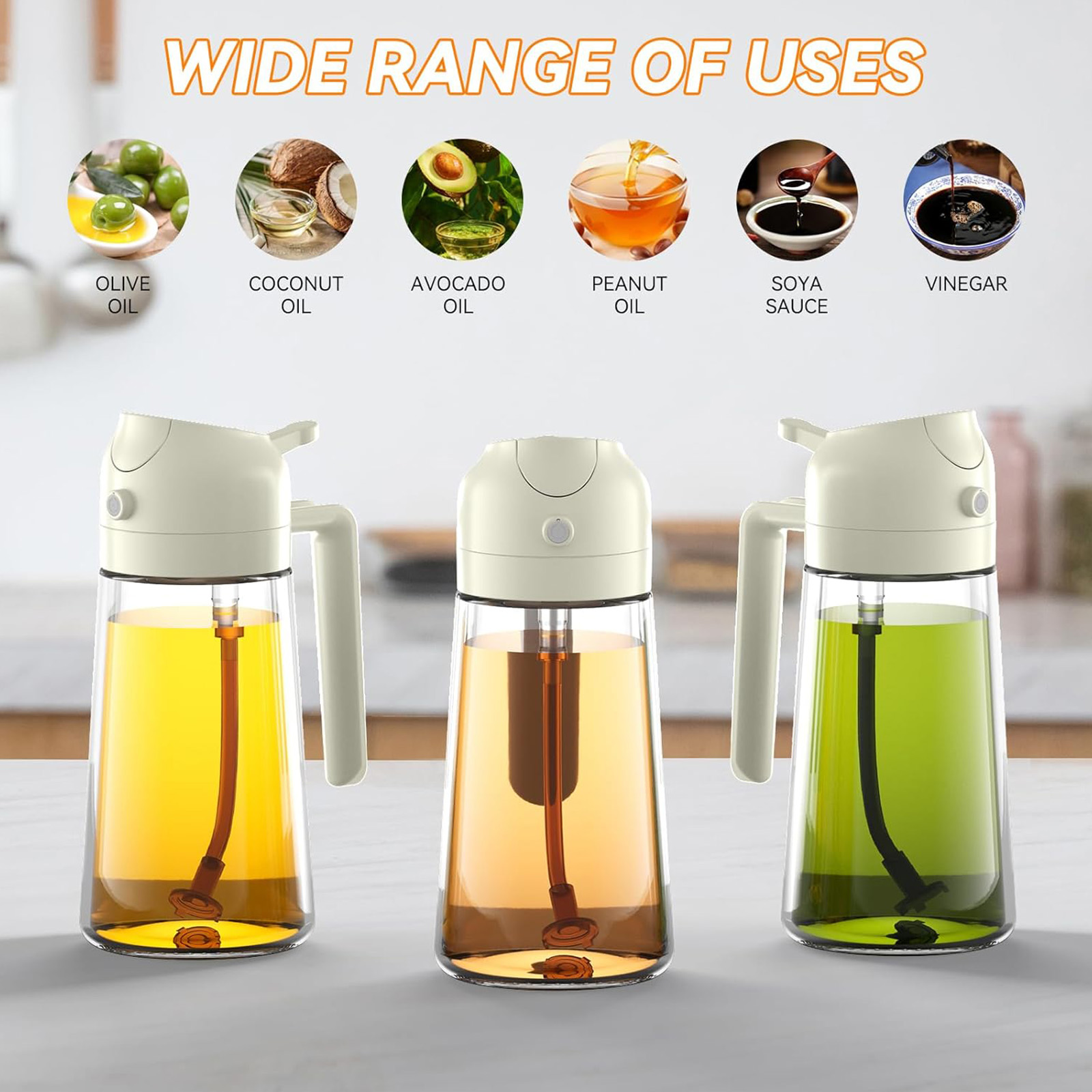 PUZMUG Oil Dispenser for Kitchen, 2 in 1 Olive Oil Dispenser Bottle 17oz(White)