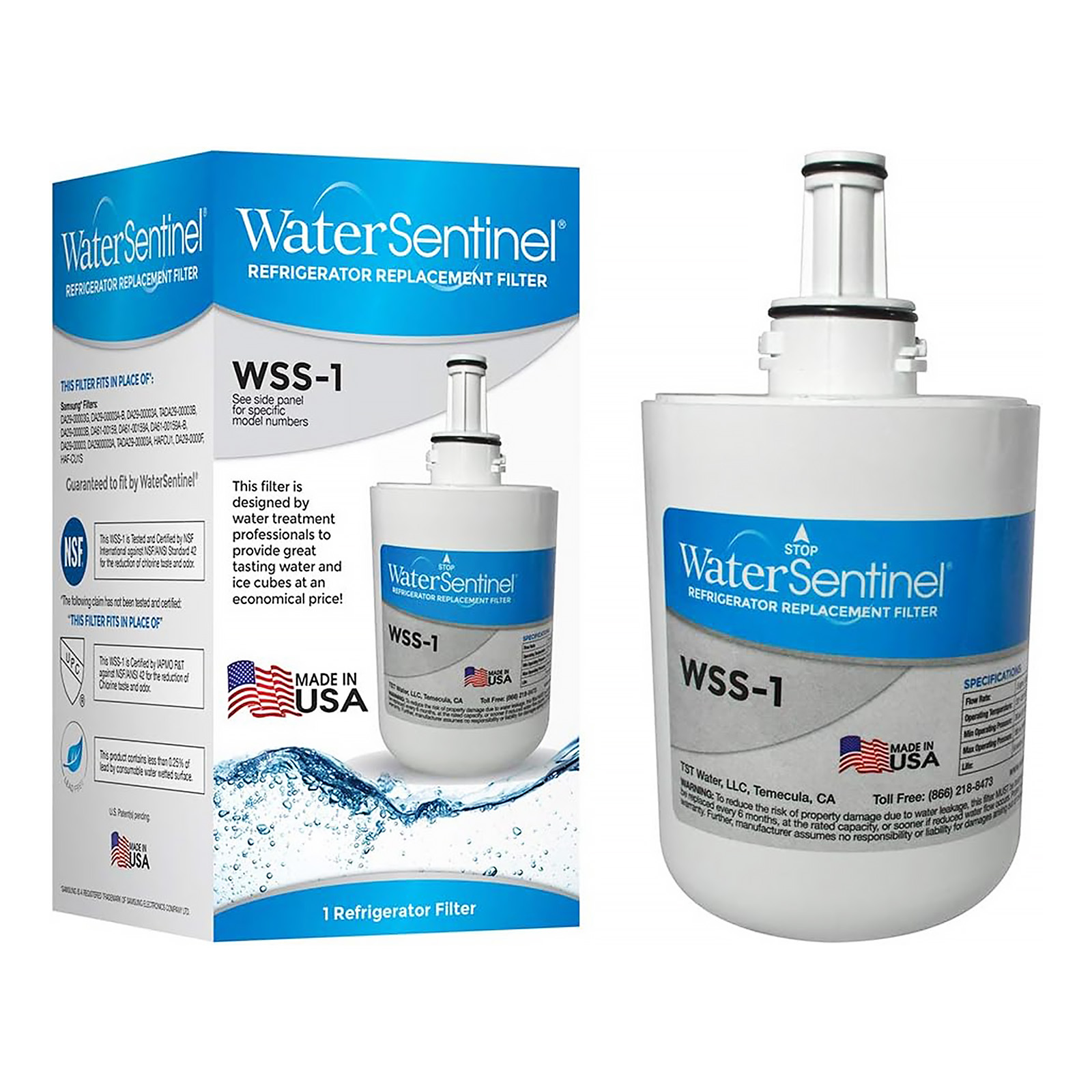 WaterSentinel WSS-1 Refrigerator Replacement Filter, 3-Pack, Blue/White