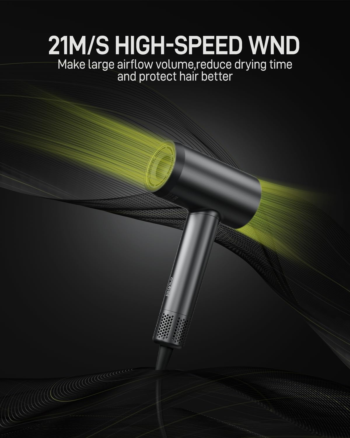 liliduro High Speed Hair Dryer 110000 RPM Negative Ionic Mini Travel Blow Dryer Lightweight Portable 1400W Smoothing Nozzle