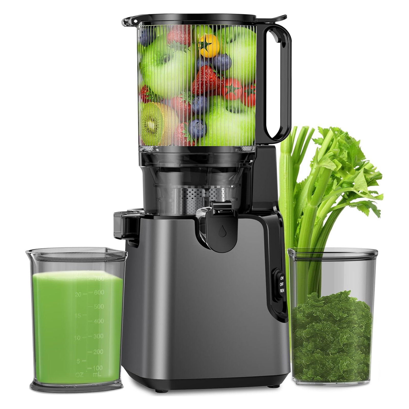 YPONE Juicer Machines with 5.8" Large Feed Chute, Cold Press Juicer For Whole Vegetables and Fruits, 400W Professional Slow Masticating juicer Easy to Clean for Batch Juicing (Titanium Gray)