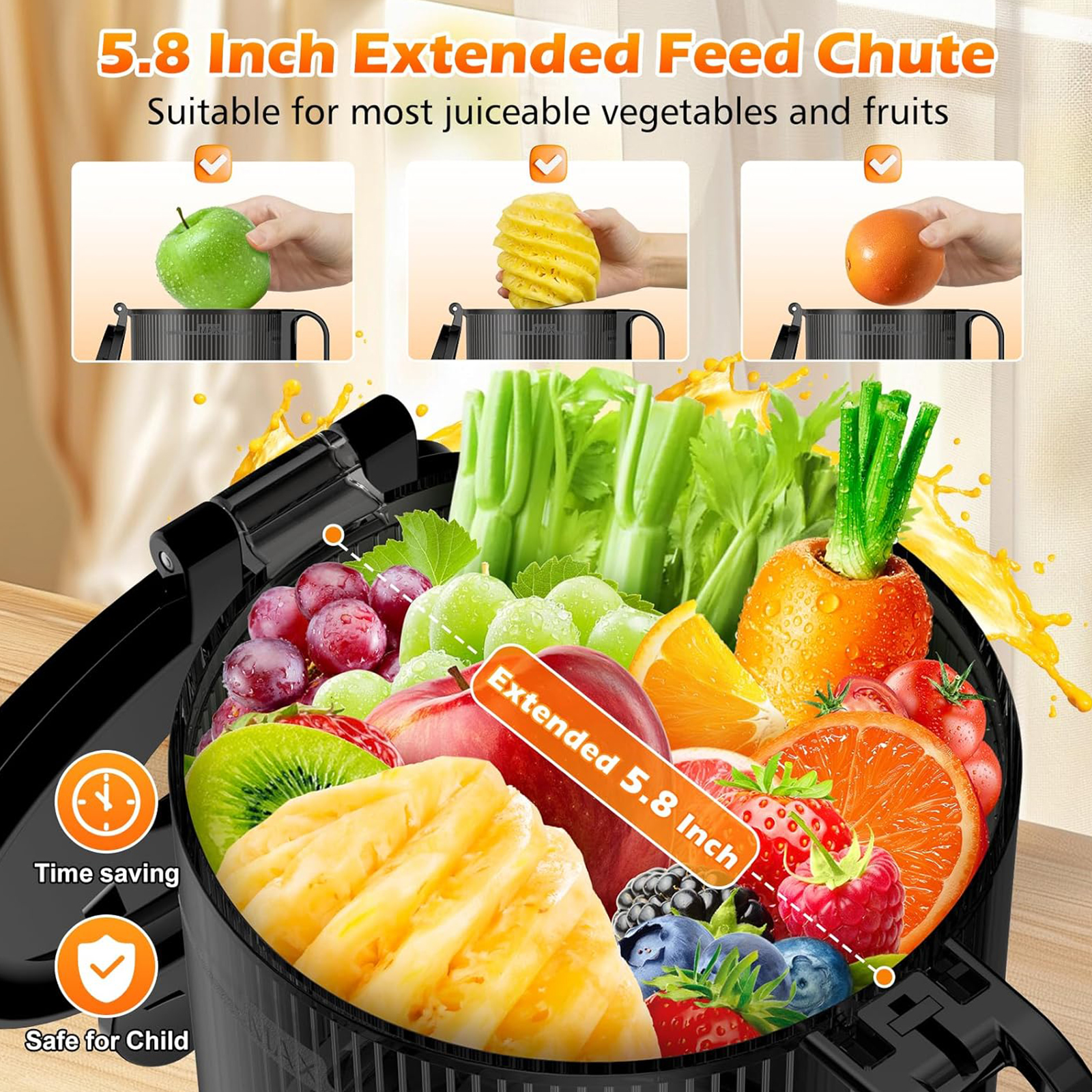YPONE Juicer Machines with 5.8" Large Feed Chute, Cold Press Juicer For Whole Vegetables and Fruits, 400W Professional Slow Masticating juicer Easy to Clean for Batch Juicing (Titanium Gray)