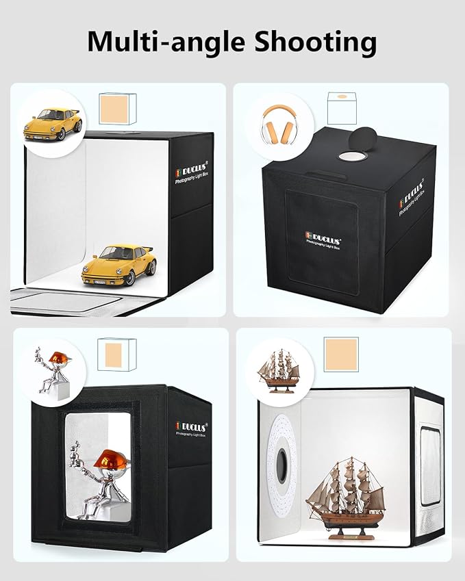 DUCLUS Light Box Photography 20" x 20", Large Portable Photo Studio Light Tent kit, Professional Dimmable Photo Booth with 216 LED Lights & 6 Backdrops for Jewelry and Food Items Product Photography