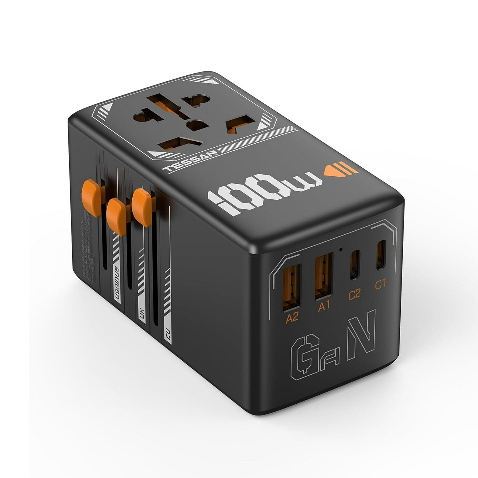 Tessan Universal Travel Adapter GaN 100W Worldwide Power Outlet Type C/G/A/I
