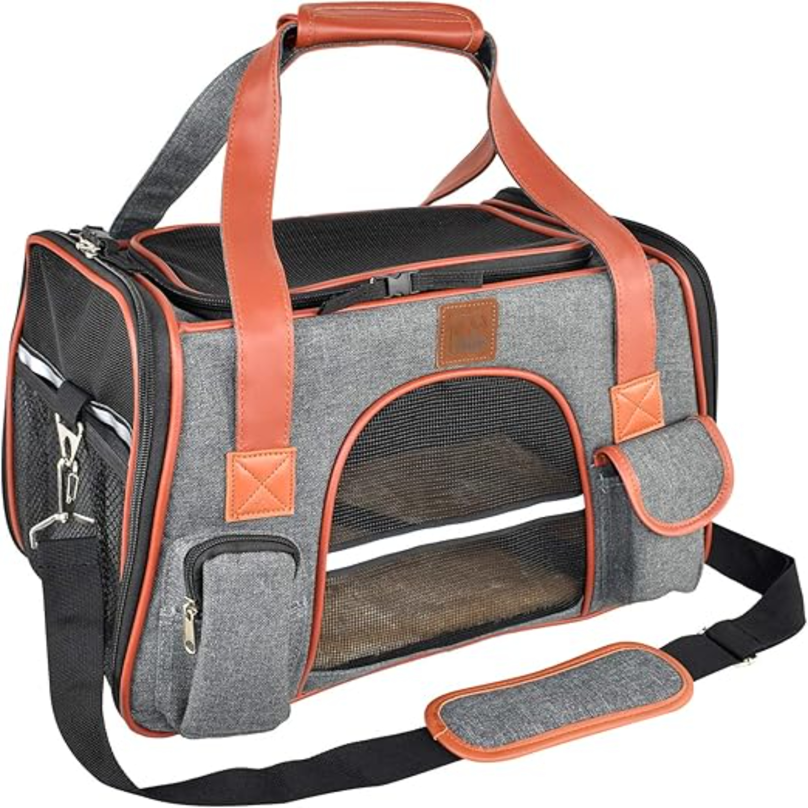 Purrpy Premium Cat Dog Carrier Airline Approved Soft Sided Pet Travel Bag, Car Seat Safe Carrier Deep Grey L