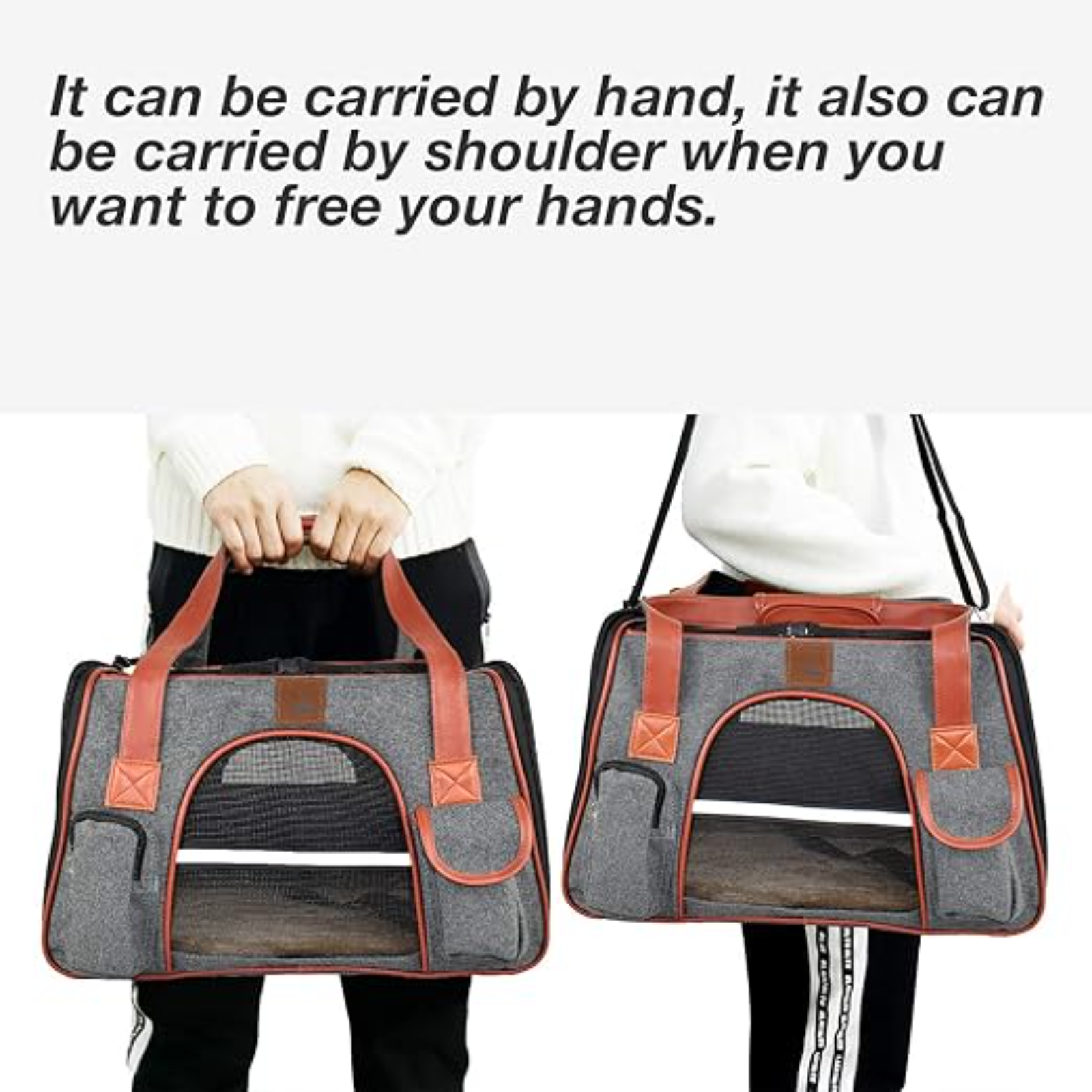 Purrpy Premium Cat Dog Carrier Airline Approved Soft Sided Pet Travel Bag, Car Seat Safe Carrier Deep Grey L