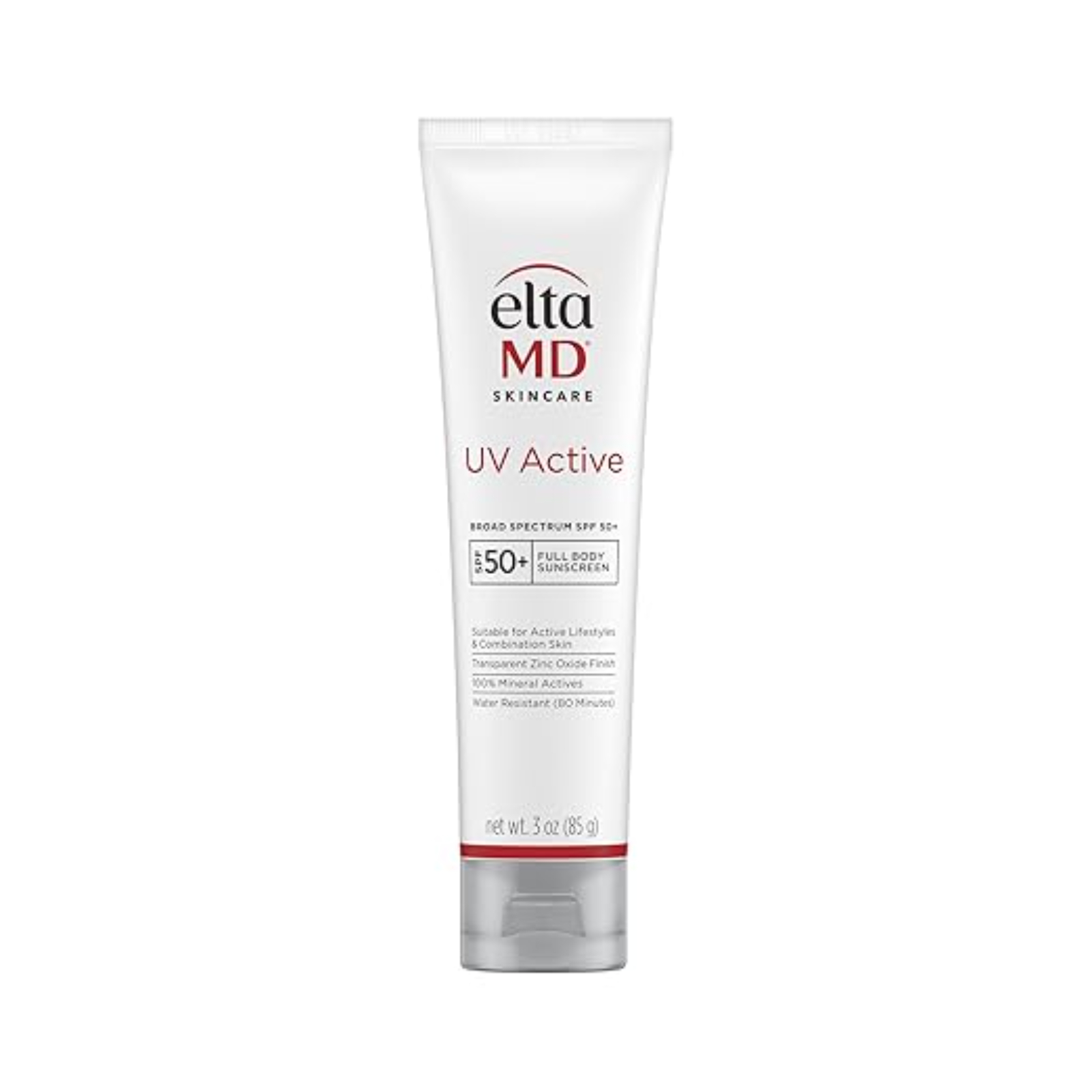 EltaMD UV Active Mineral Sunscreen with Zinc Oxide, Water Resistant Sunscreen SPF 50+ Up to 80 Minutes, Oil Free SPF for Face and Body, 3.0 oz Tube