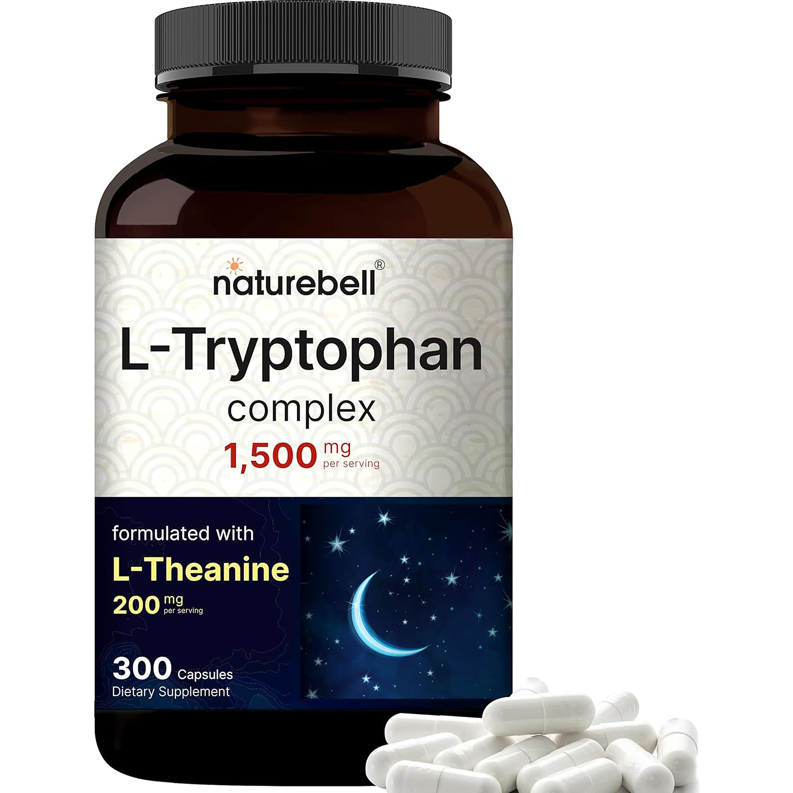 NatureBell L Tryptophan 1300mg with L Theanine 200mg, 300 Capsules