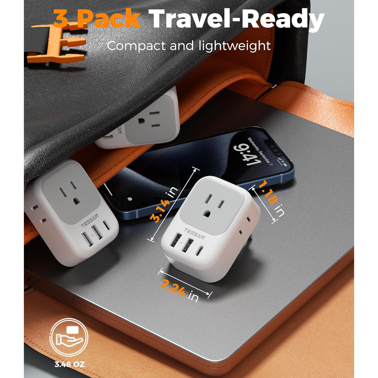 TESSAN European Travel Plug Adapter USB C 3 Pack, US to Europe Plug Adaptor with 4 AC Outlets 3 USB Charging Ports, Type C Power Adapter for USA to EU Euro Spain France Iceland Italy Germany Greece