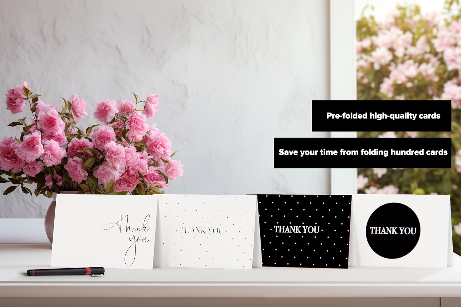 Thank you cards with kraft envelopes and stickers, pack of 100 psc, 4x6 inch, 4 designs, suitable for business, wedding, bridal & baby shower, funeral
