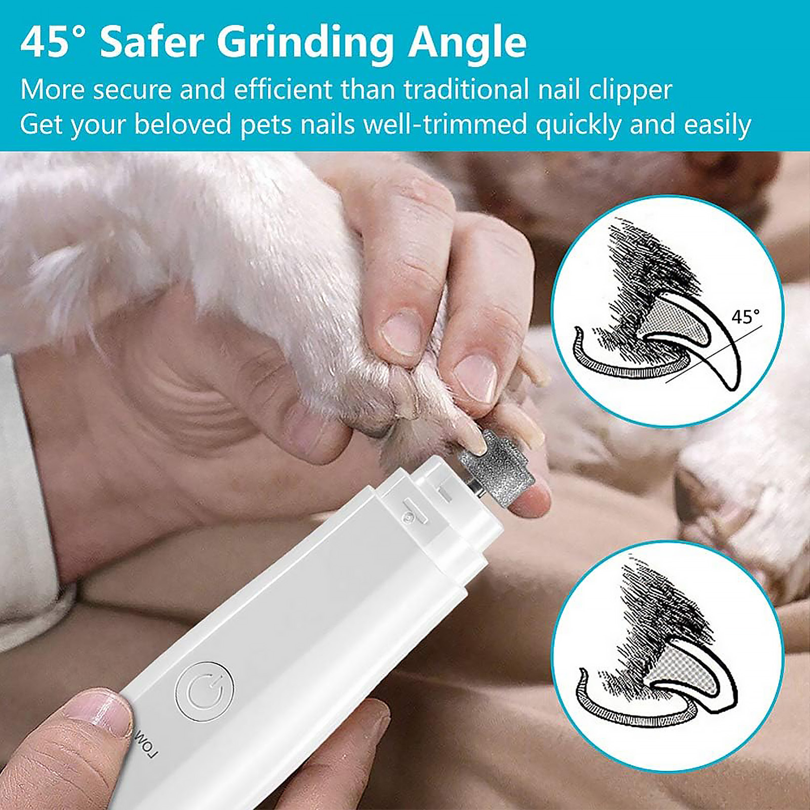 Dog Nail Grinder Upgraded Professional 2-Speed Rechargeable Electric Pet Nail Trimmer Painless Paws Grooming & Smoothing for Small Medium Large Dogs & Cats Nail Trim (White)