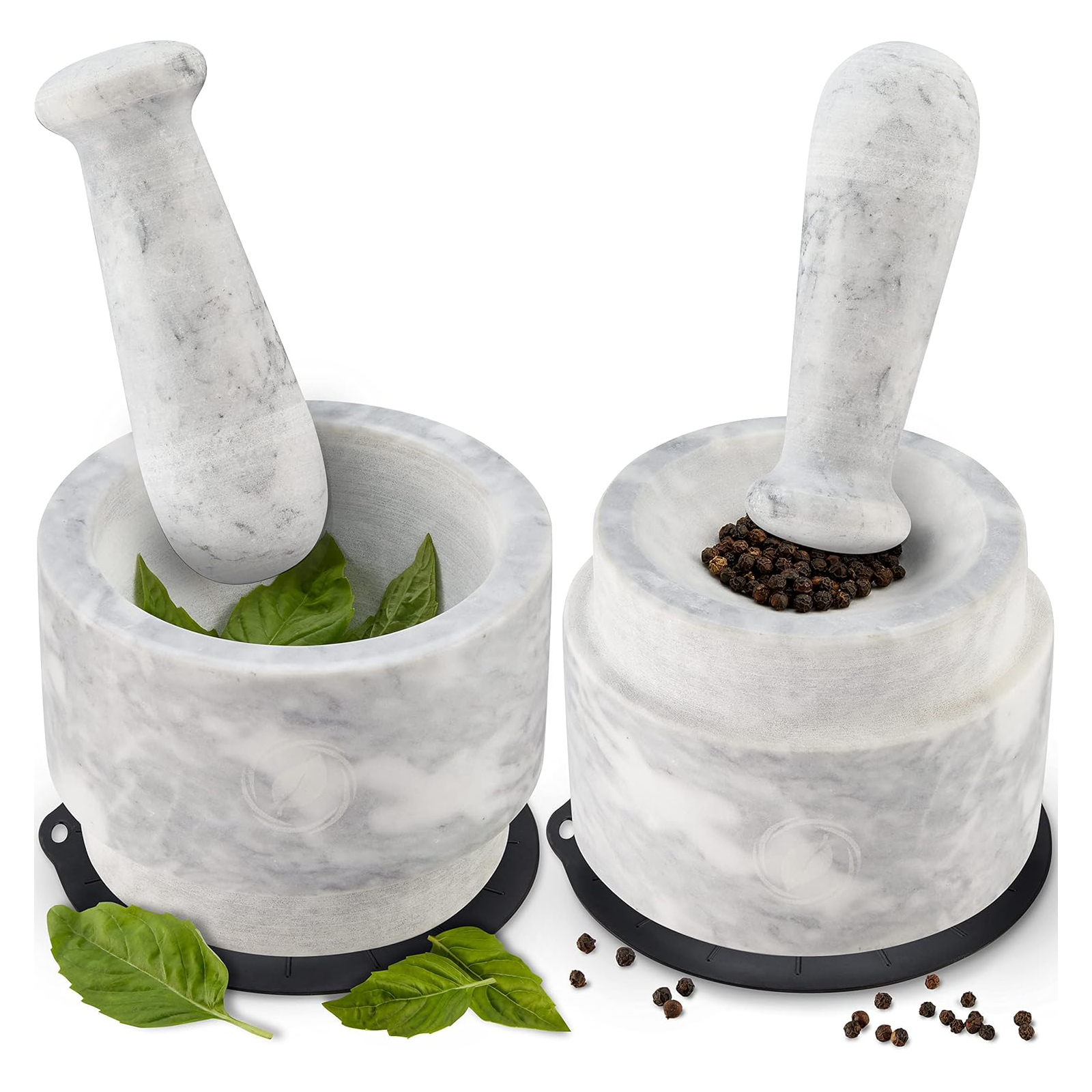 Laevo White Marble Mortar and Pestle Set - Heavy Duty Stone Spice Grinder - 2.1 Cup Capacity, 5.5-Inch Reversible Mortar and Pestle Set for Guacamole, Pesto, Spices - Large