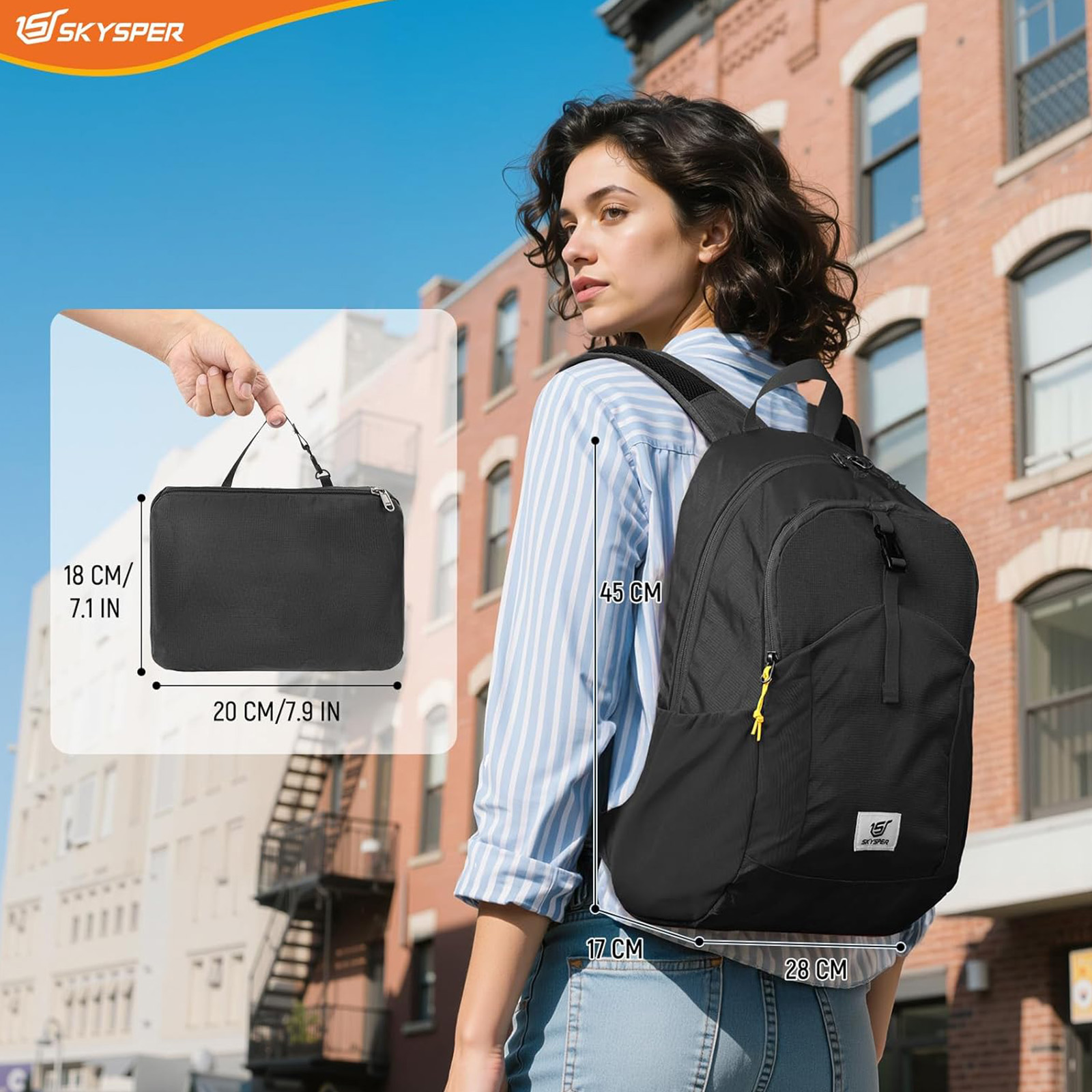 SKYSPER Ultralight Foldable Hiking Backpack 20L (RFID) Men/Women/Black