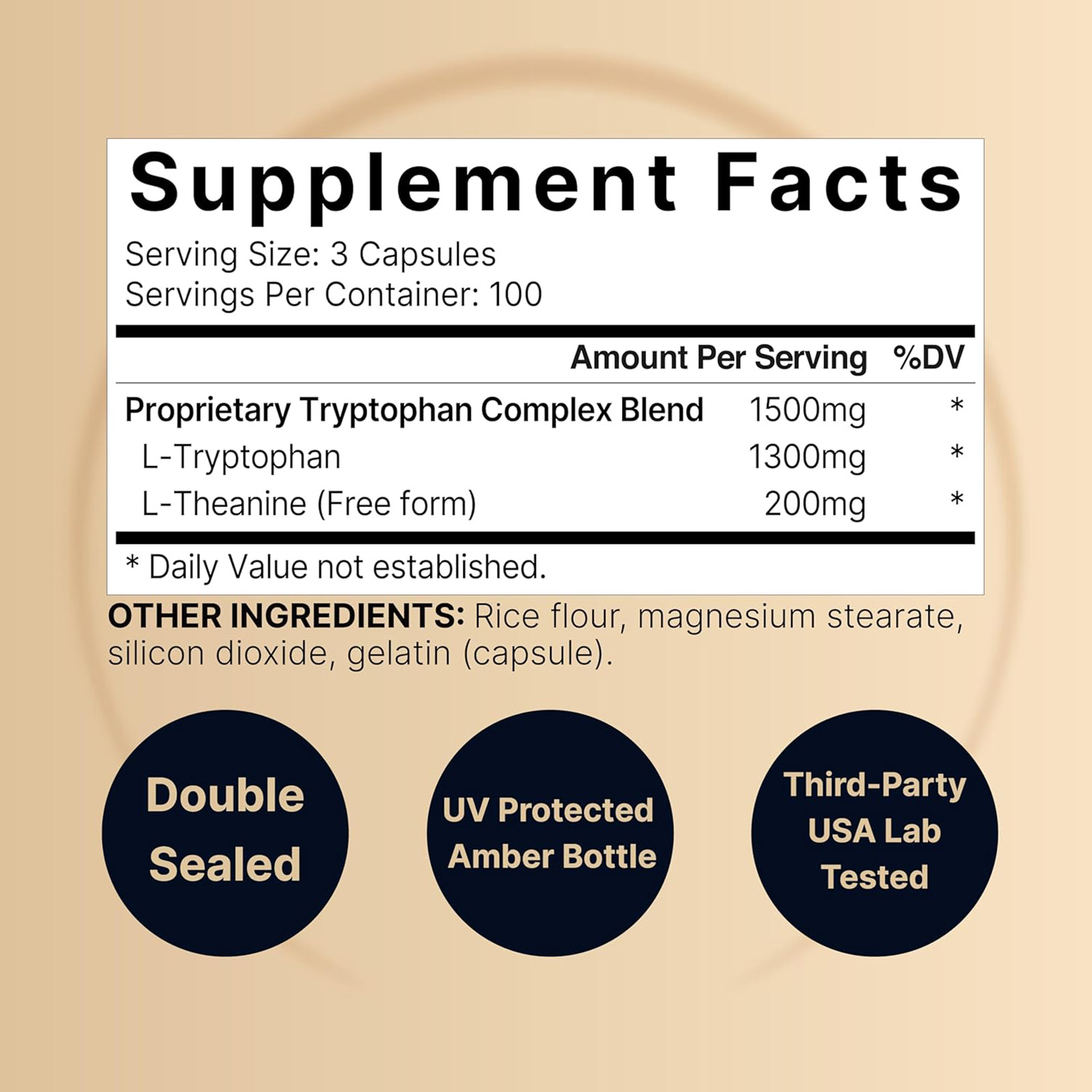 NatureBell L Tryptophan 1300mg with L Theanine 200mg, 300 Capsules