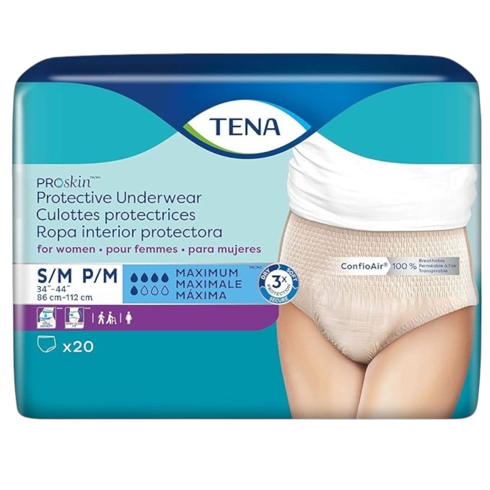 TENA ProSkin Protective Incontinence Underwear for Women, Moderate Absorbency, Small/Medium, 20 Count