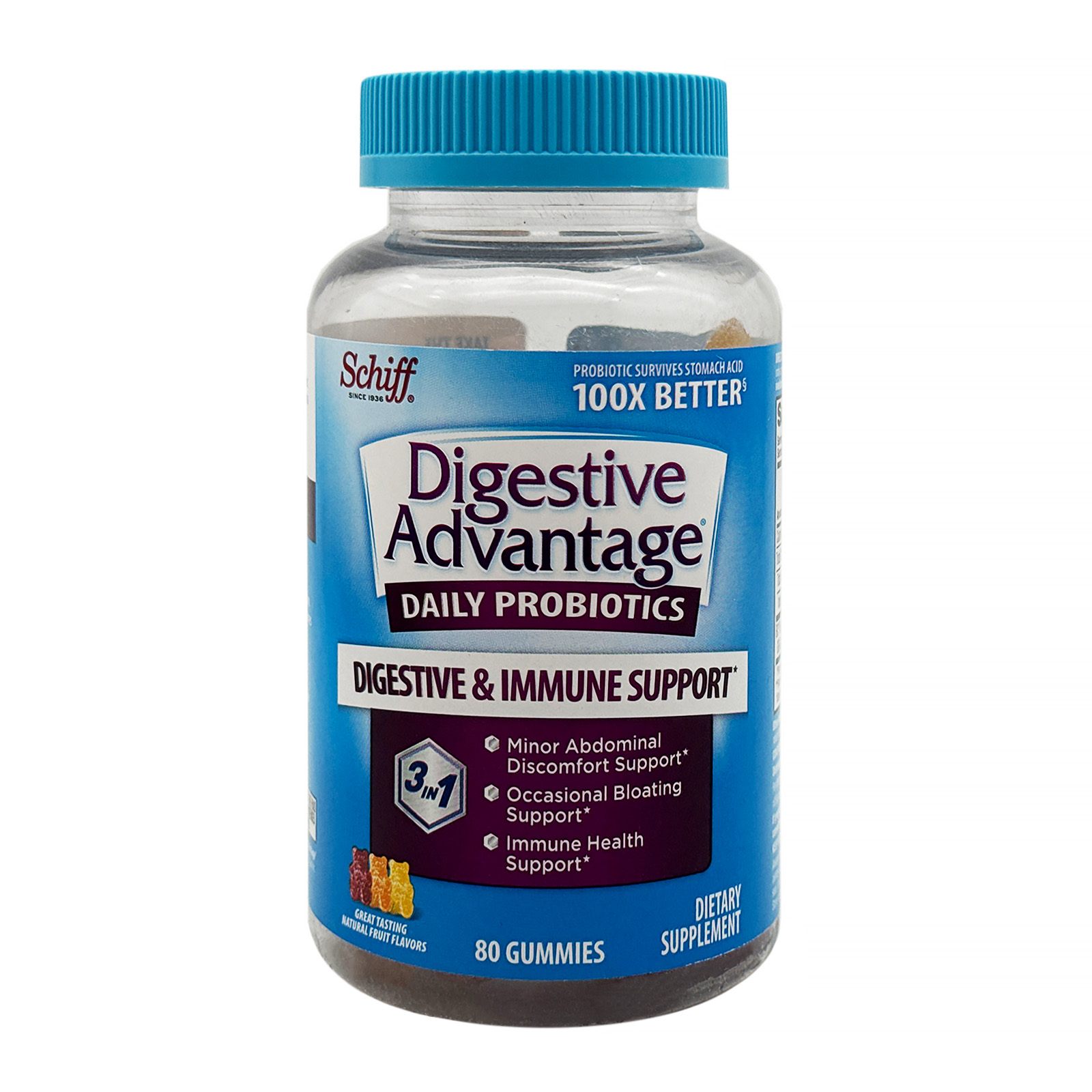 Digestive Advantage Daily Probiotics for Digestive & Immune Support - Natural Fruit Flavors - 80 Gummies