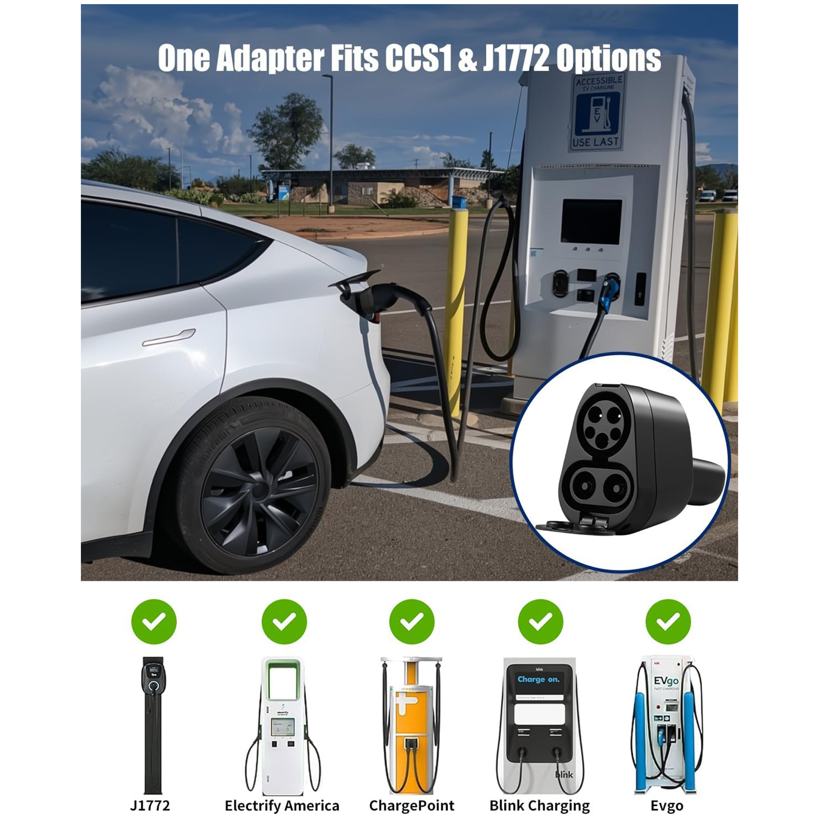 NUOVEPE 2 in 1 CCS & J1772 to Tesla Charger Adapter, 250KW Max Fast Charger